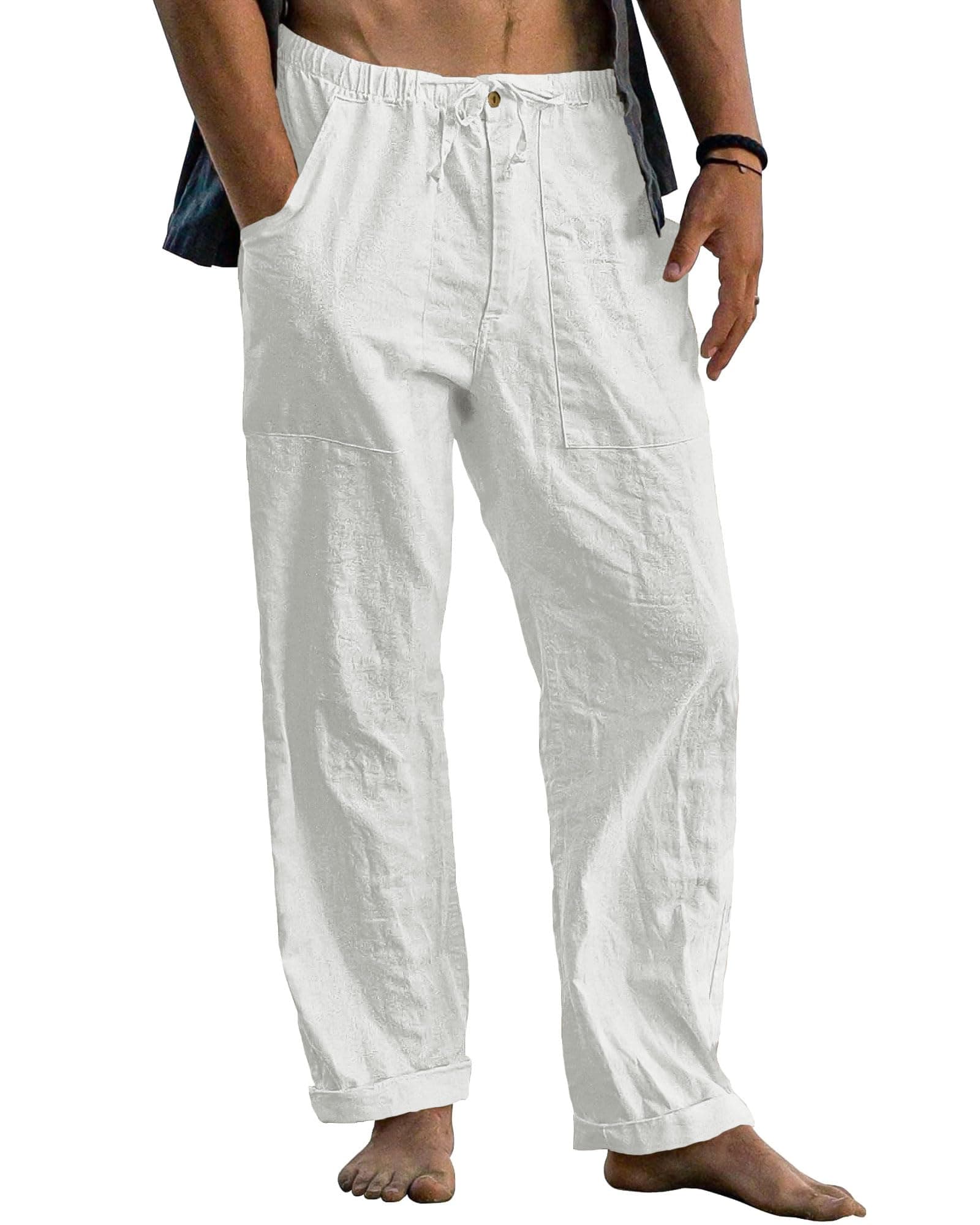 Cegerne Pantaloni in Lino Uomo Lunghi Leggeri, Pantaloni Estivi Casual con Vita Elastica e Coulisse, per Spiaggia Vacanze Medievale Vintage e Uso Quotidiano