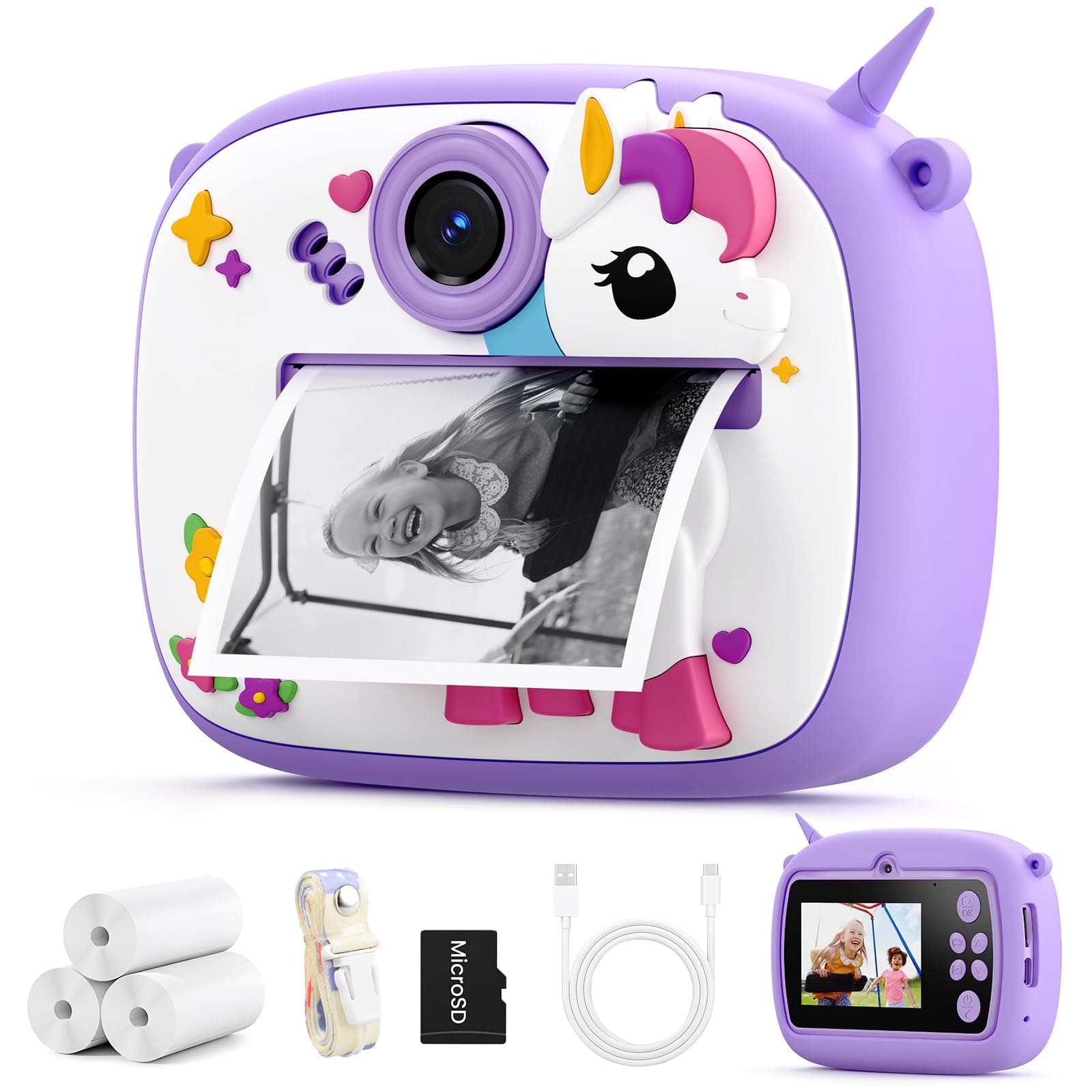 Fotocamera Istantanea per Bambini YOZISS, Macchina Fotografica Bambini Istantanea 1080P HD con 3 Rotoli di Carta da Stampa, Regalo Perfetto per Bambina da 3 a 14 Anni