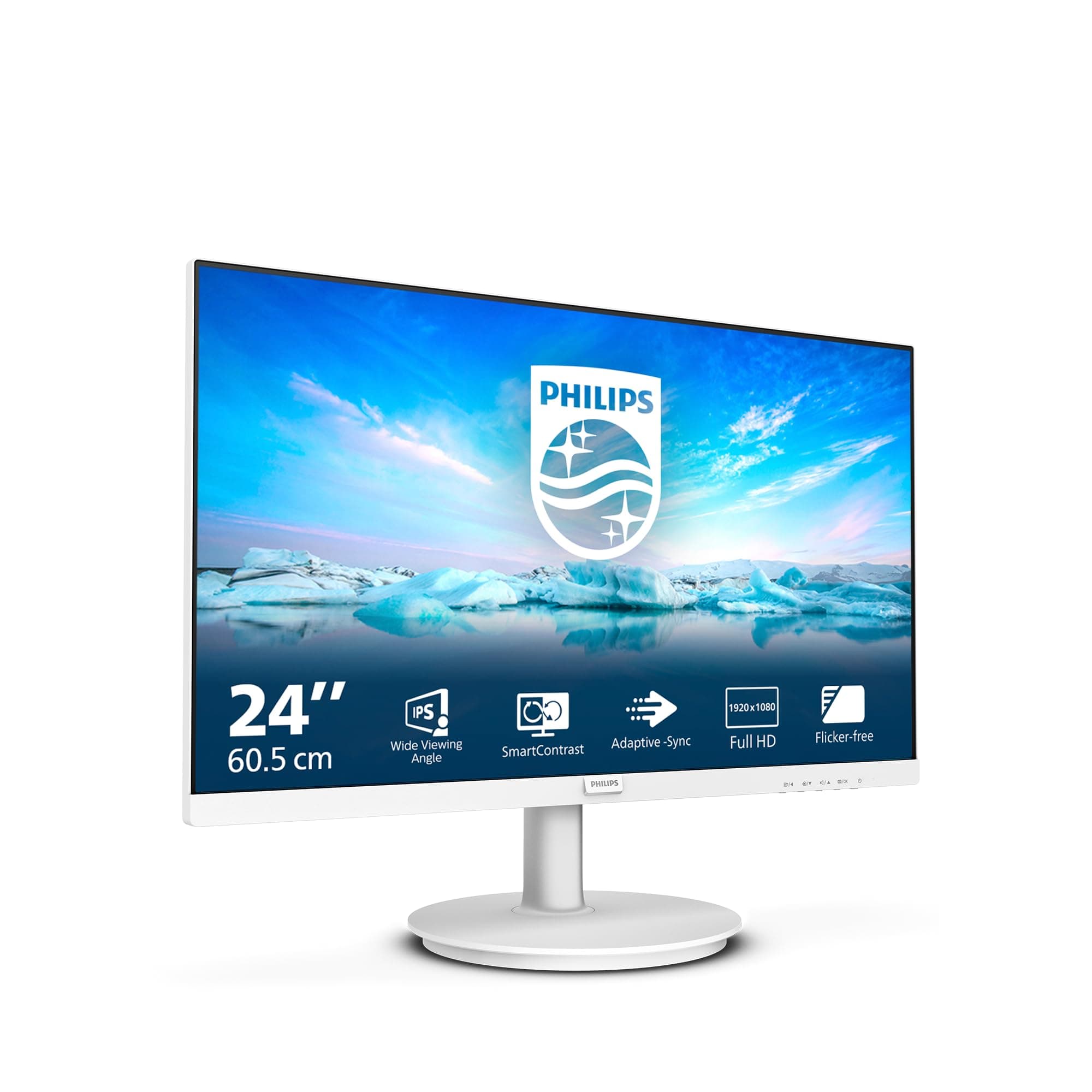 Philips 241V8AW - Moniteur Full HD 24 Pouces, Haut-Parleur intégré, sans Scintillement (1920x1080, 100 Hz, VGA, HDMI), Blanc