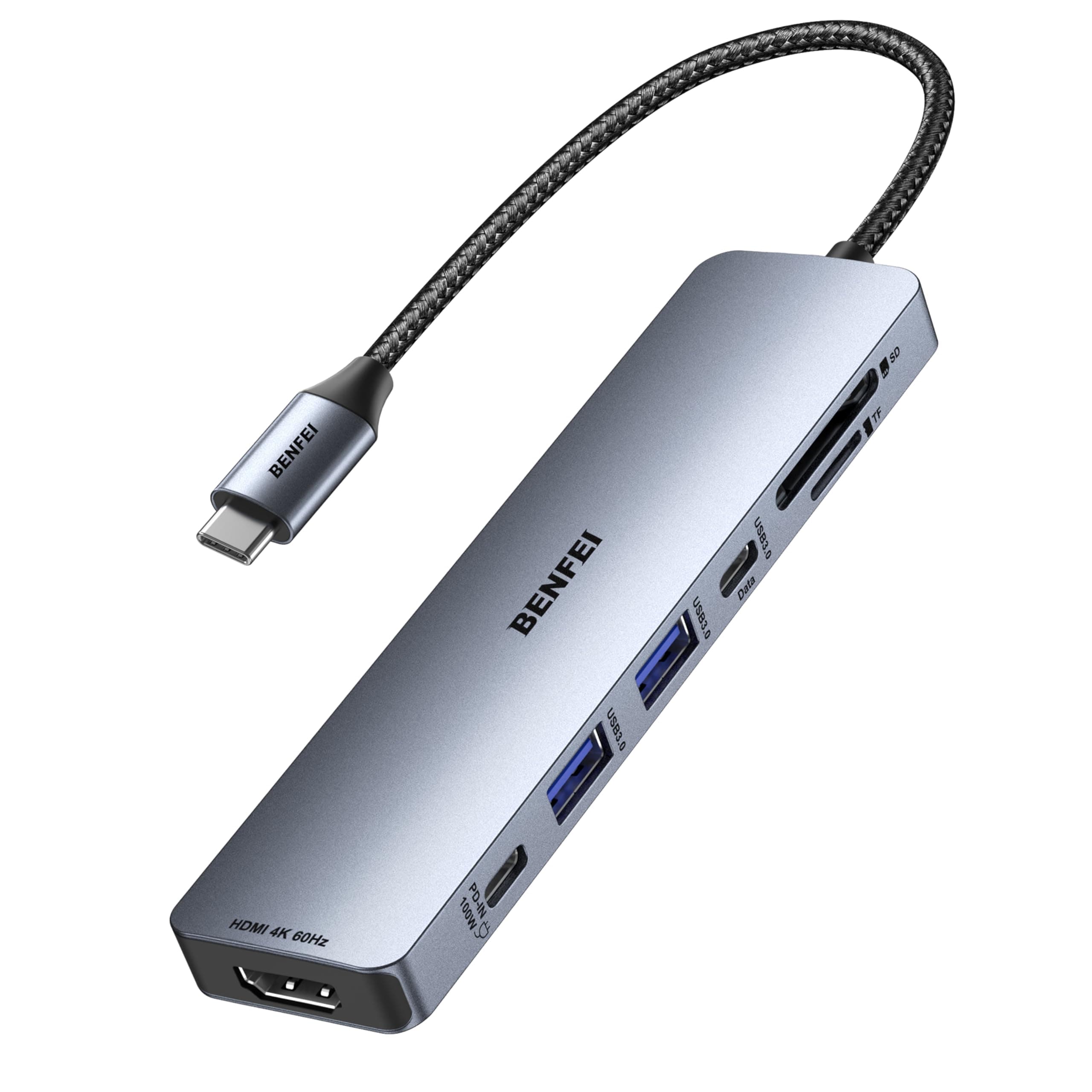 BENFEI Hub USB C 7-en-1 avec HDMI(4K@60Hz), 2 USB-A, 1 USB-C Data, 100W de Charge, Lecteur de Carte SD/TF,Compatible avec MacBook Pro/Air, iPad Pro, iMac, iPhone 15 16 Pro/Pro Max