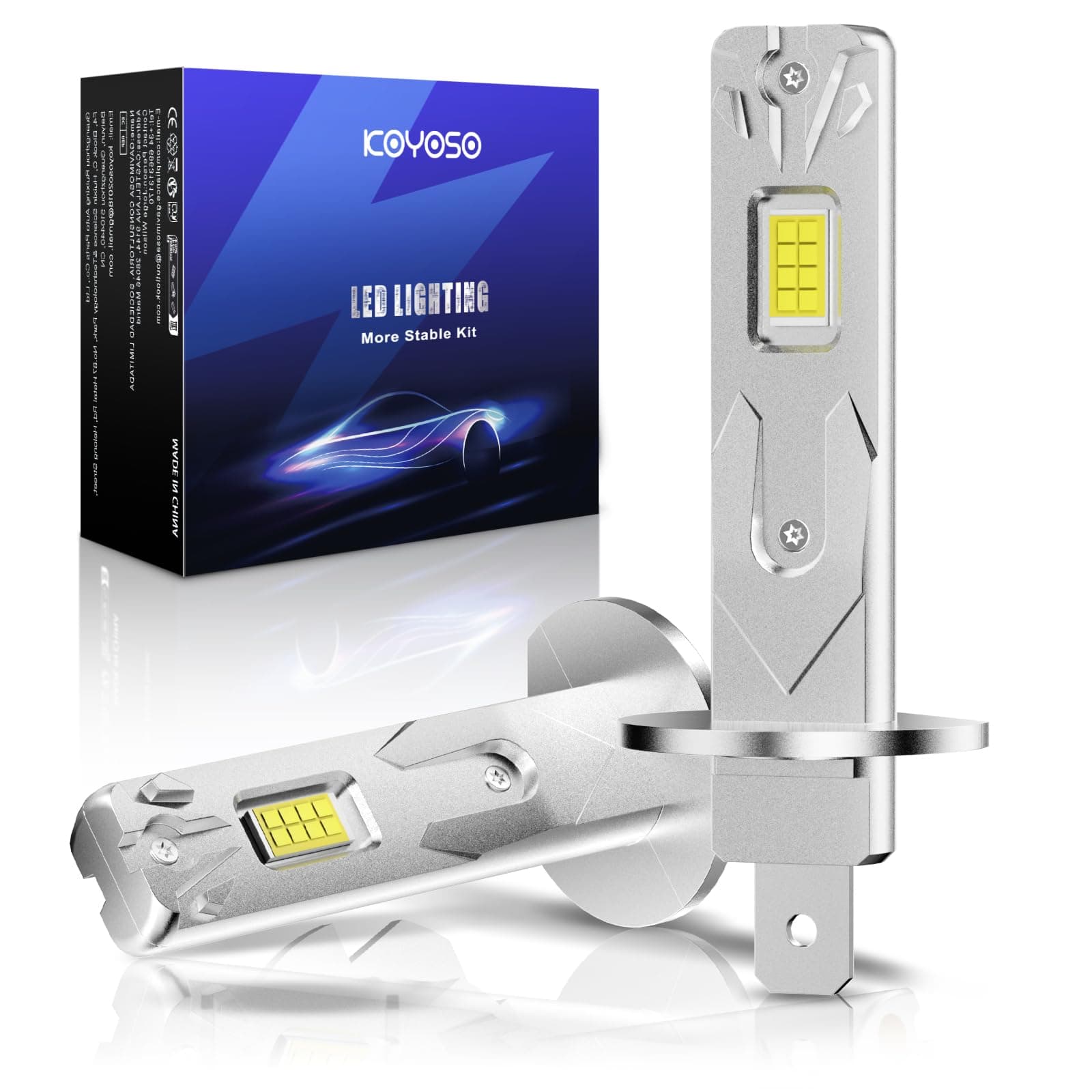 KOYOSO H1 Led 100w 22000lm, 500% Lampadine Led H1 6000k Bianco 12v Auto, Abbaglianti O Anabbaglianti Dimensioni Ridotte, Plug And Play, Dimensioni Della Lampada Alogena 1:1, 2 Lampadine H1 Led