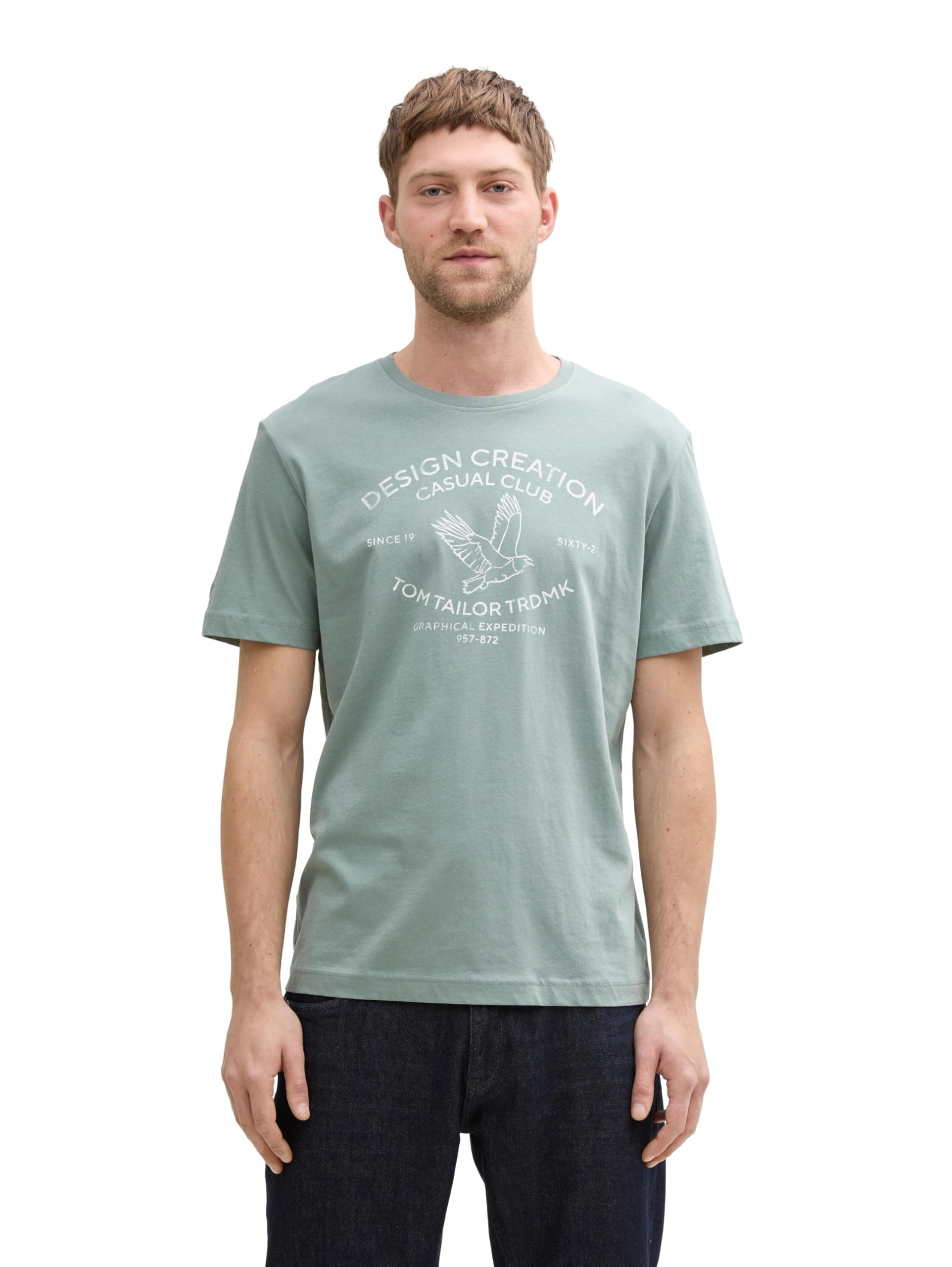 Tom Tailor Herren Basic T-Shirt mit Logo-Print