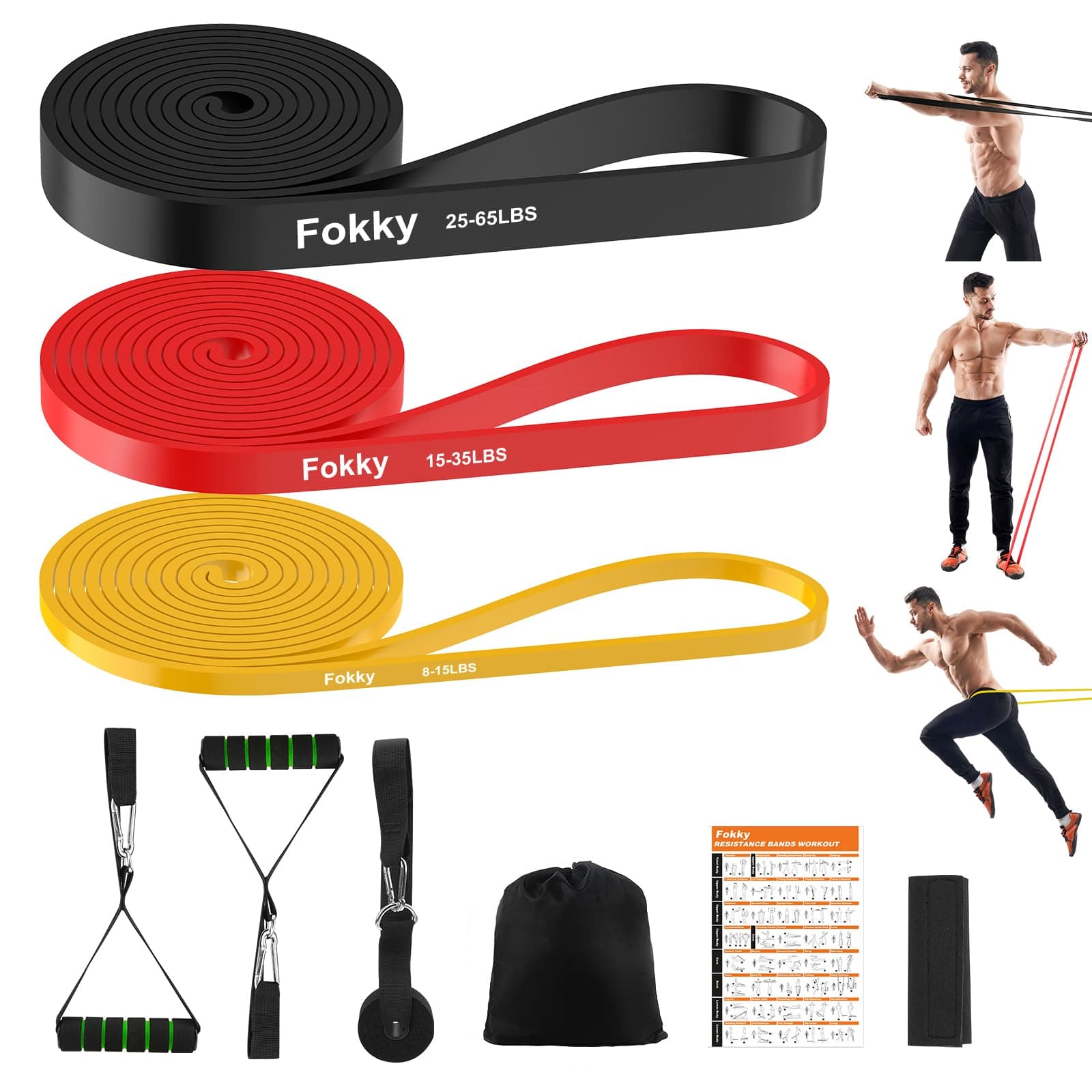 Fokky Elastici Fitness, 3 Livelli di Elastico Fitness, Elastici Palestra Con Ancore di Porta, Bande Elastiche Uomo Donna per Stretching Pilates, Yoga, Squat