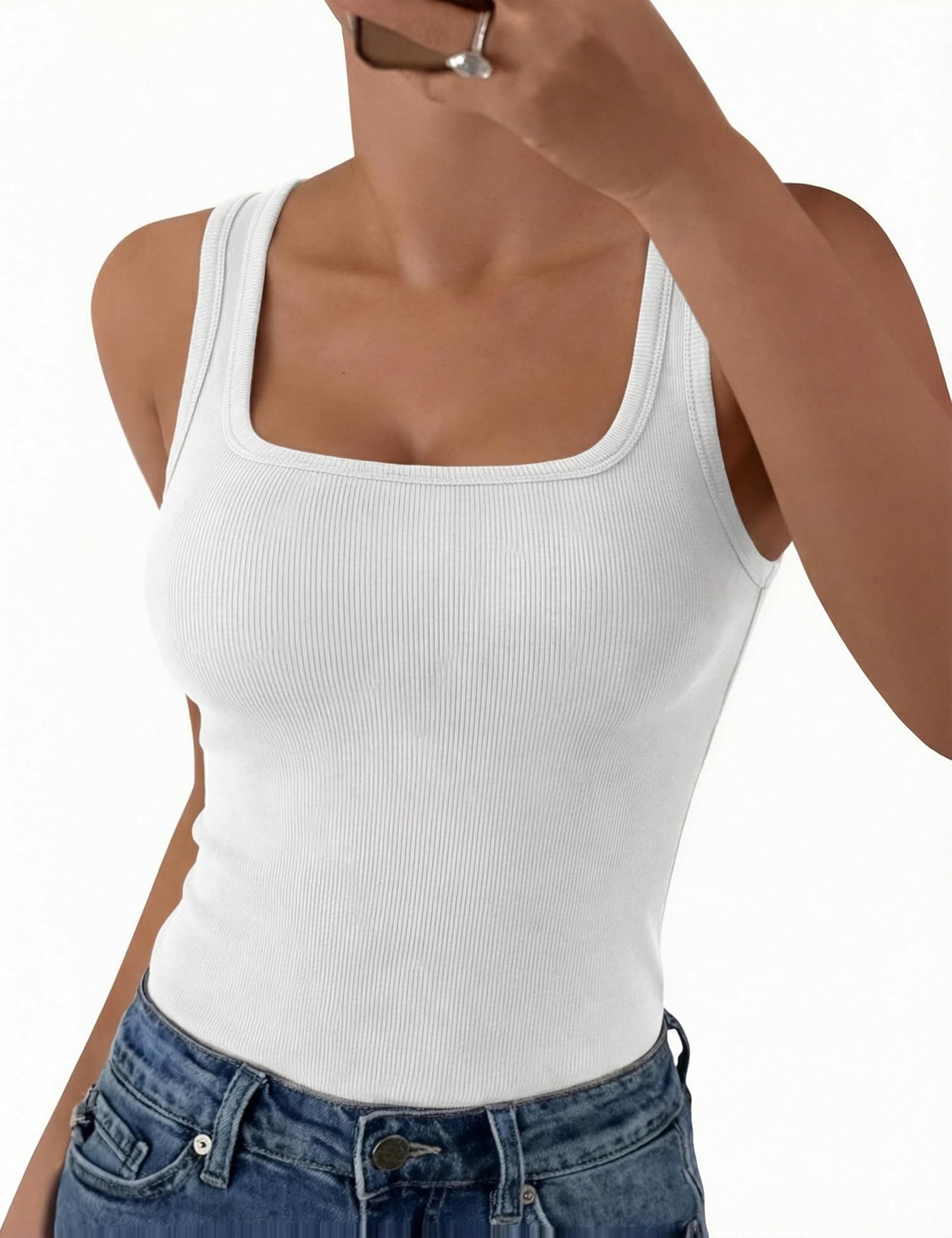 Aottori Débardeur Femme Été Col Carré Top Chic et élégant Coupe Ajustée Côtelé sans Manches Tank Top Basique Haut