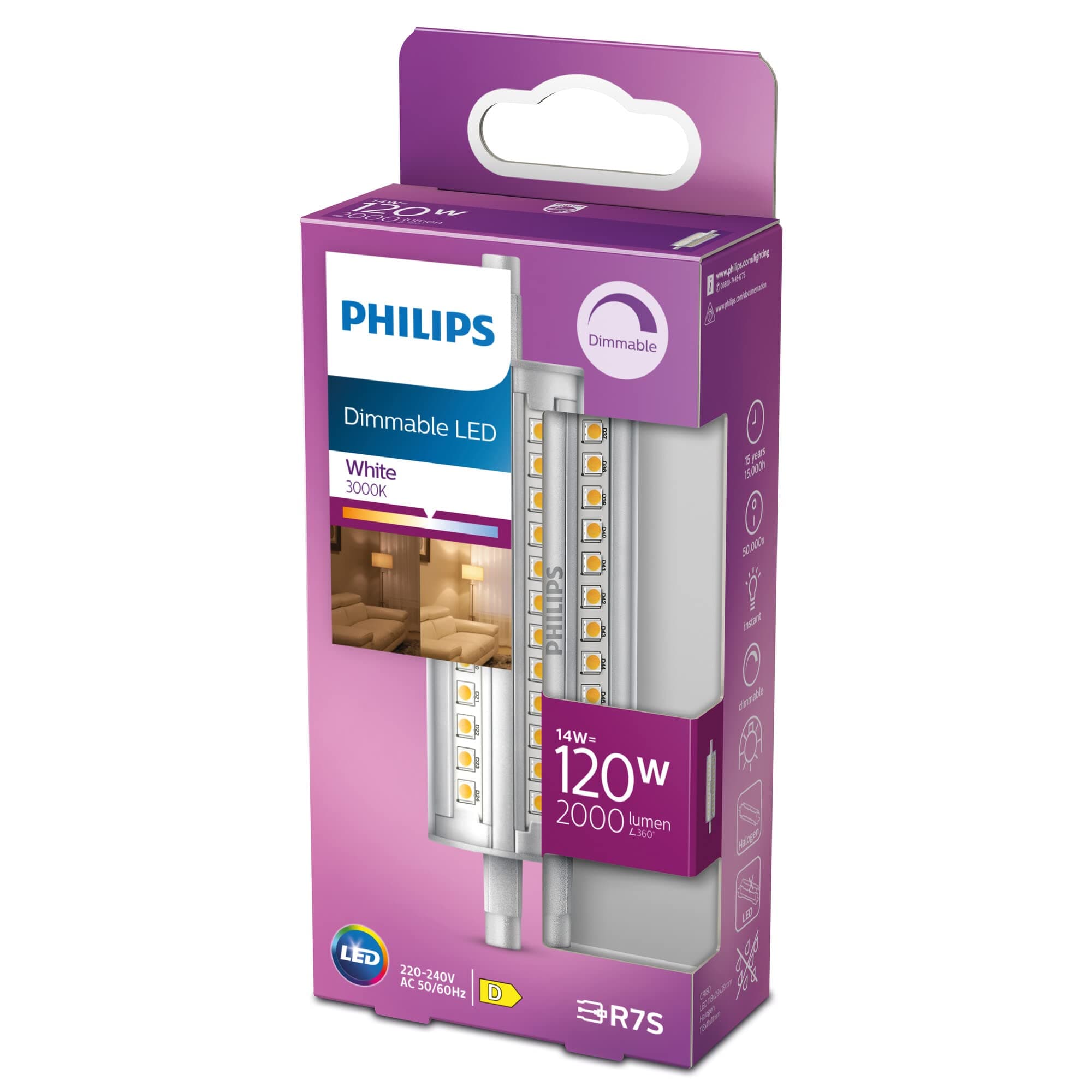 Philips LED 120W R7S 118mm WH D RF 1PF/12, Weiß