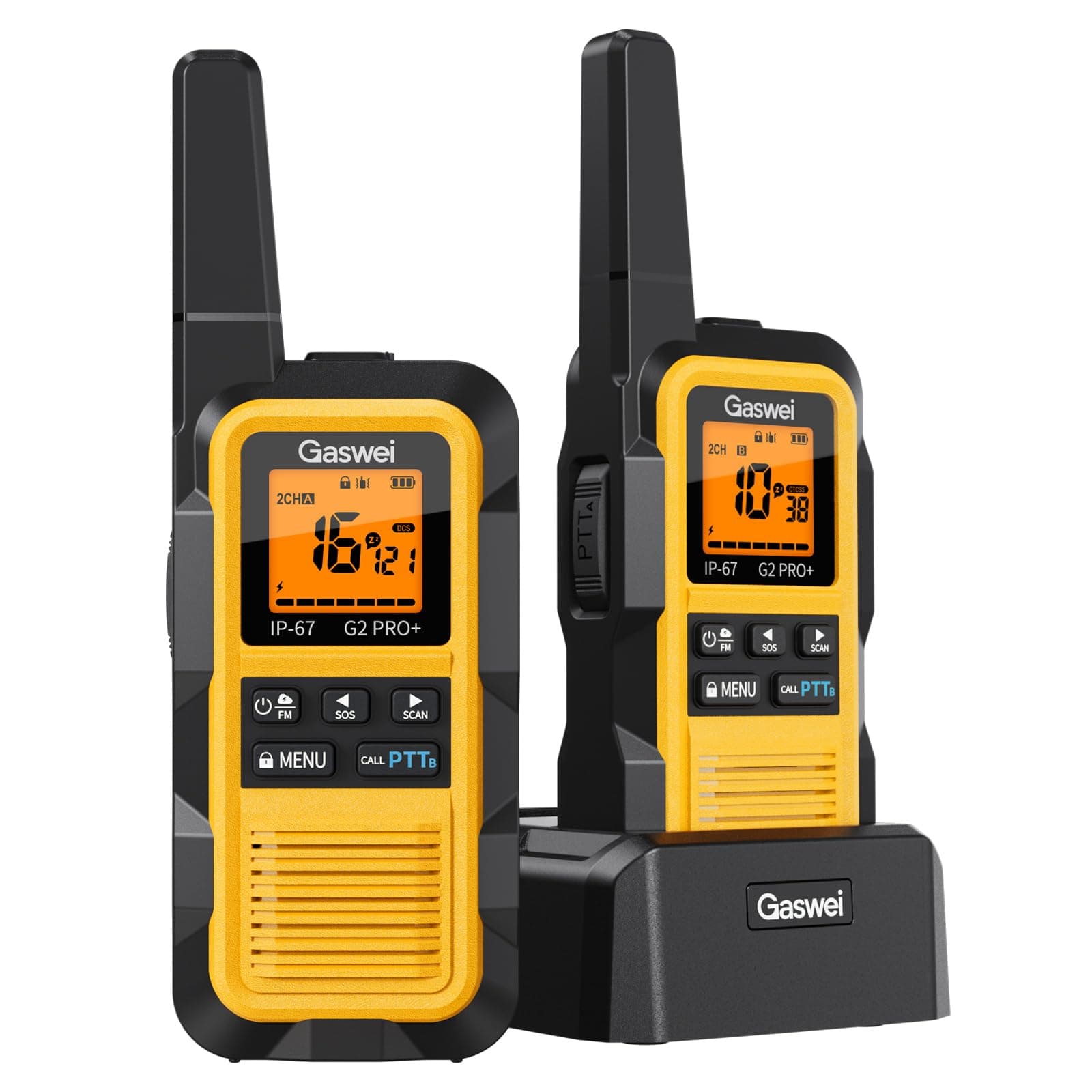 Gaswei G2Pro Walkie-Talkies Profesionales, 2 Unidades - IP67 Impermeable y Flotante, Largo Alcance, SOS, Radio FM, Color Amarillo​