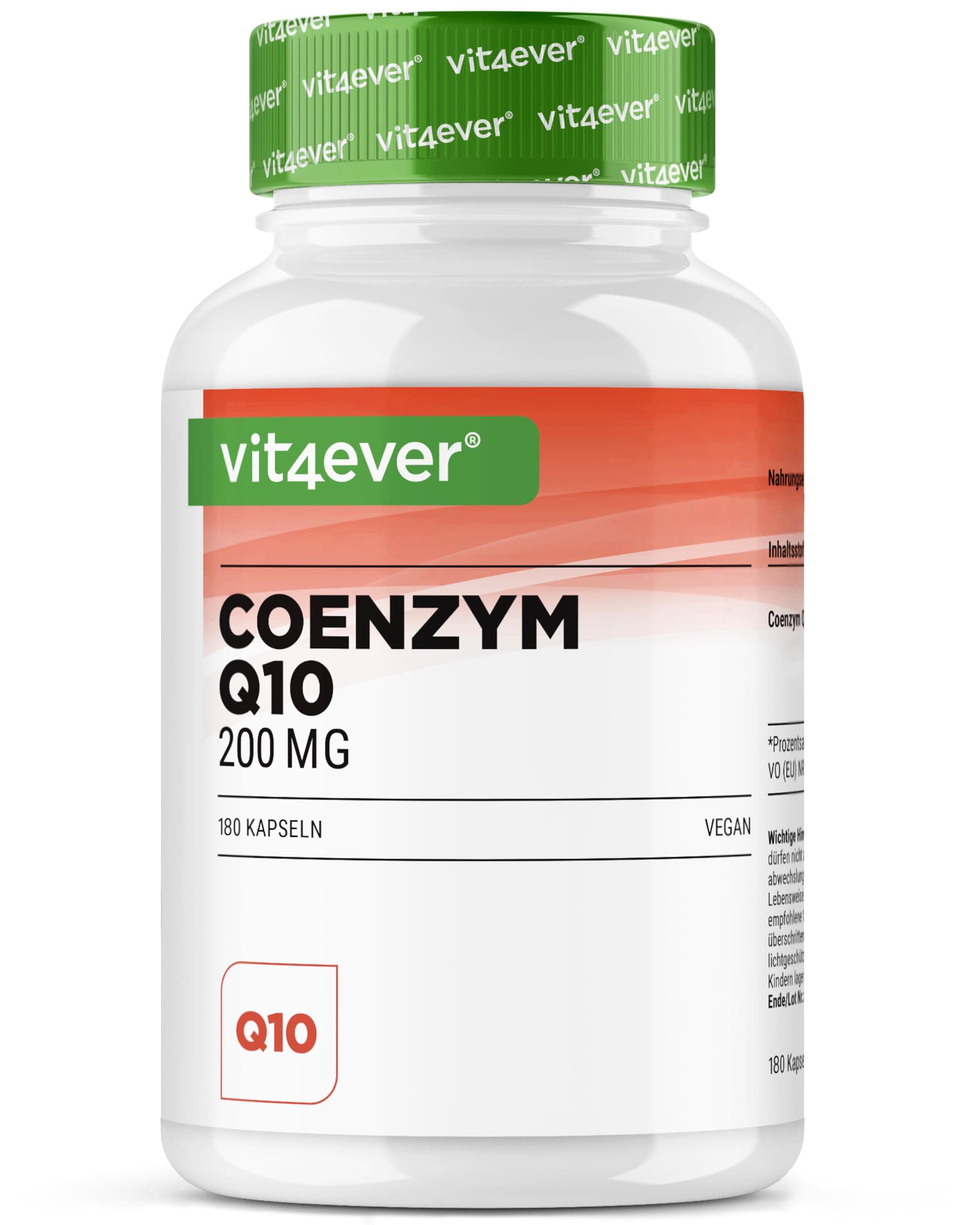 Coenzima Q10 con 200 mg por cápsula - 180 cápsulas veganas - 6 meses de suministro - Premium high dose Q10 - alta dosis, sin aditivos innecesarios