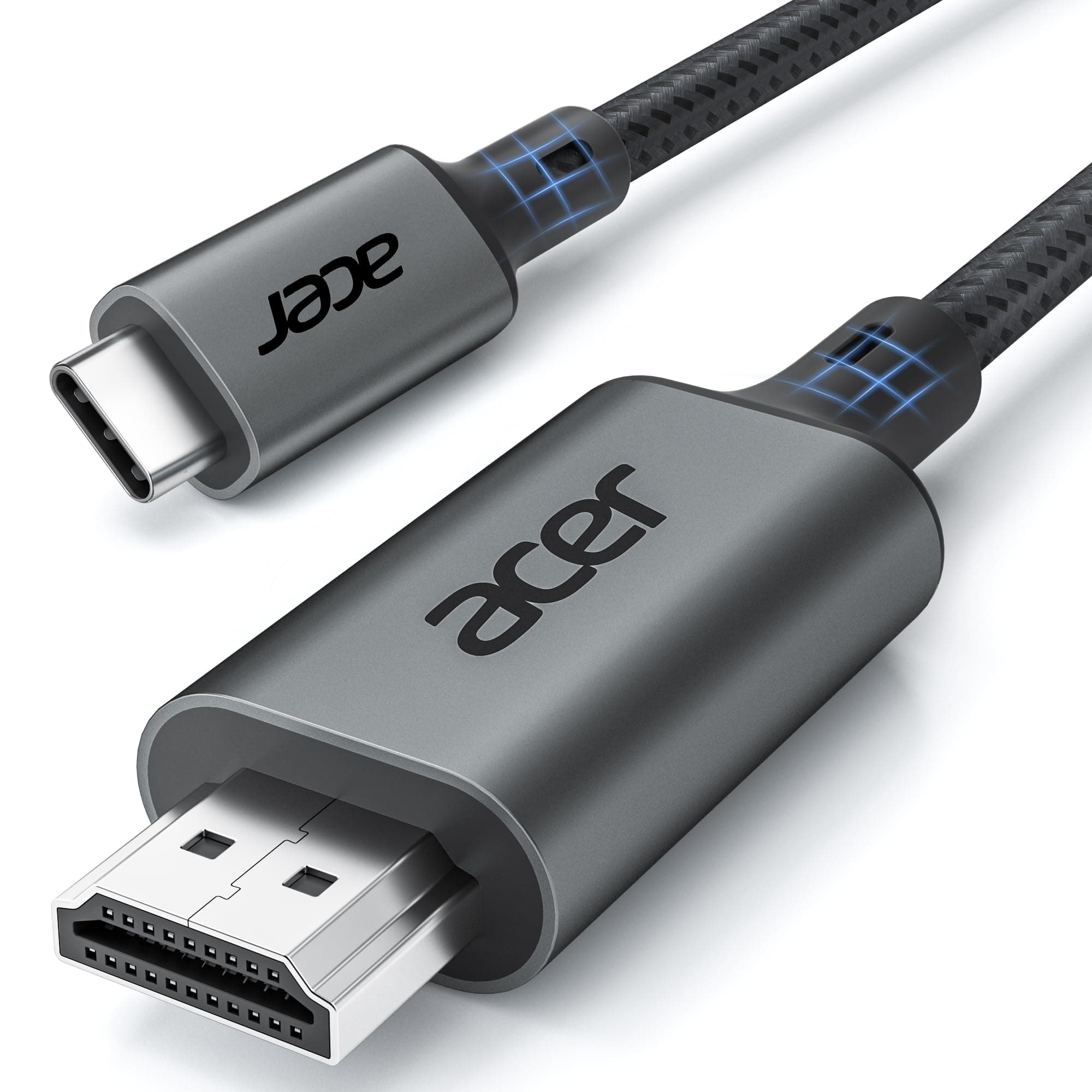 acer USB C auf HDMI Kabel 4K@60Hz, Thunderbolt 3/4 kompatibel, Aluminium+Nylon, Typ-C zu HDMI für iPhone 15/16/17 Pro, MacBook iPad Pro/Air, iMac, Surface Book 2, Samsung S26, Pixelbook usw. -2m