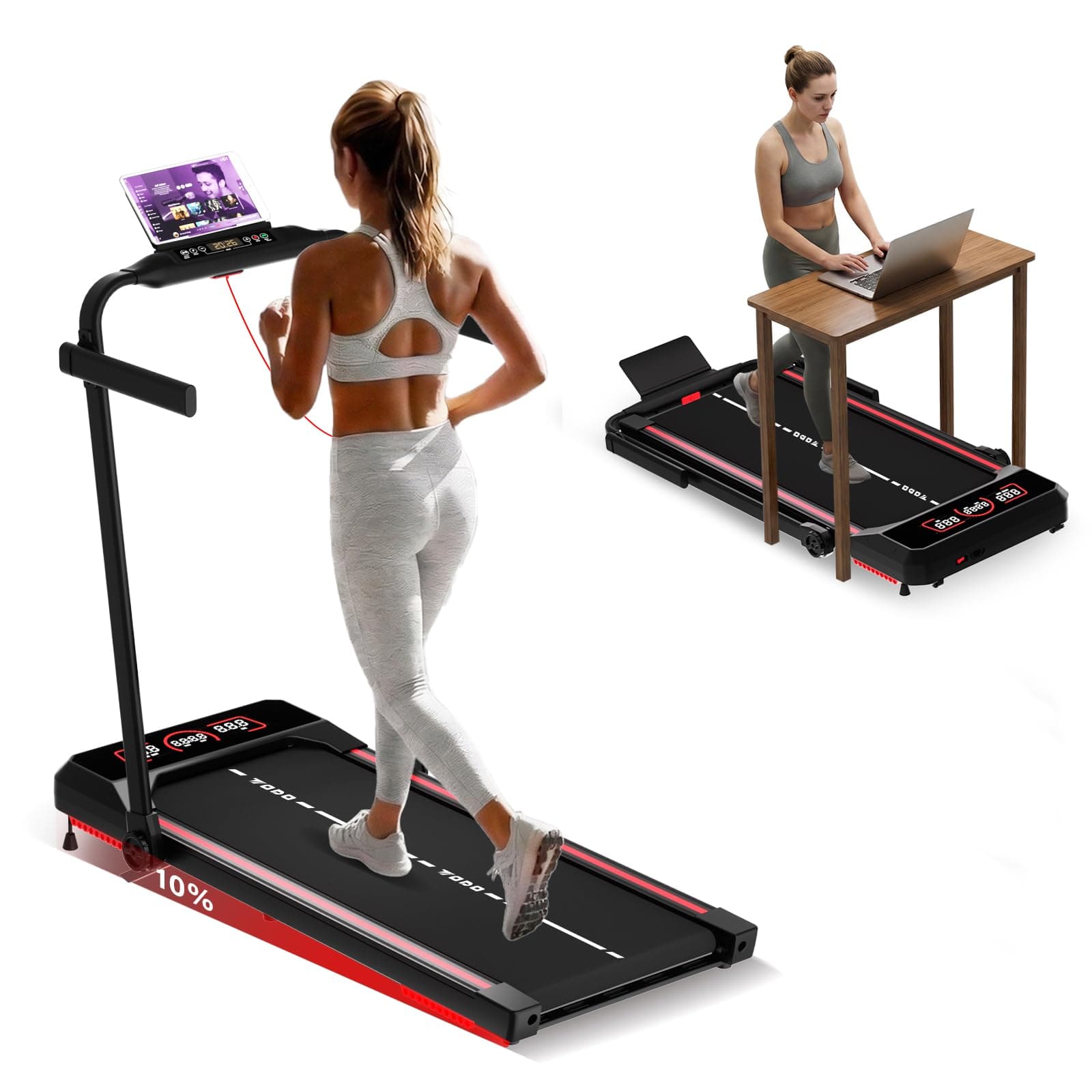 TODO Tapis de Course Inclinable Manuelle 10%, 3.5HP Tapis de Marche Pliable 1-12km/h avec Enceinte Bluetooth, 12 Programmes, APP et Affichage LED, Treadmill pour la Maison et Le Bureau