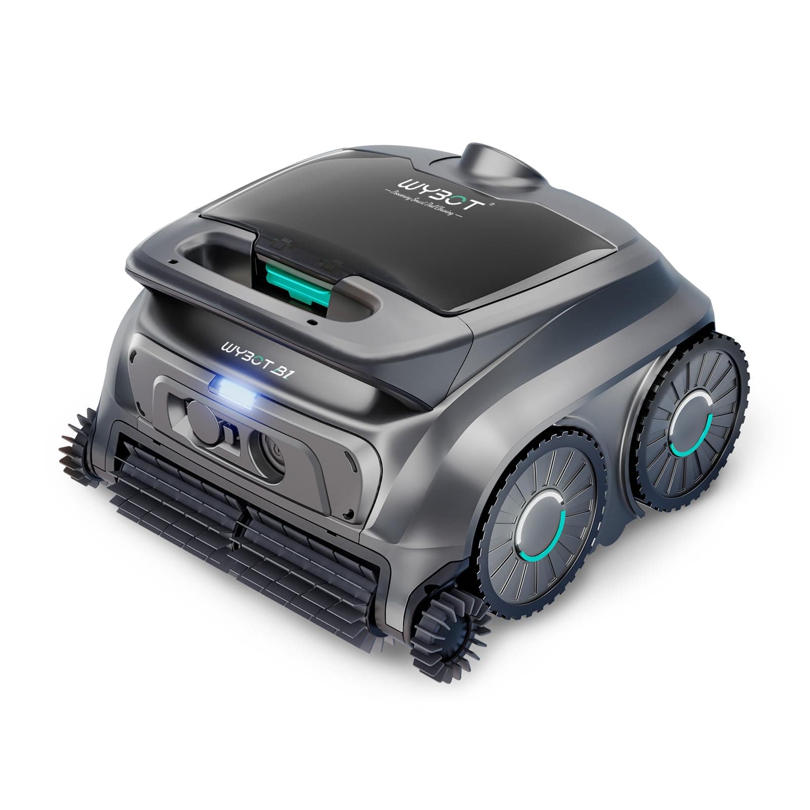 WYBOT B1 Robot de Piscine sans Fil pour Petites piscines, léger, Intelligent, avec contrôle par Application, Couvercle Mural et Sol, Deux brosses latérales, jusqu'à 100 Minutes d'autonomie, Gris/Vert