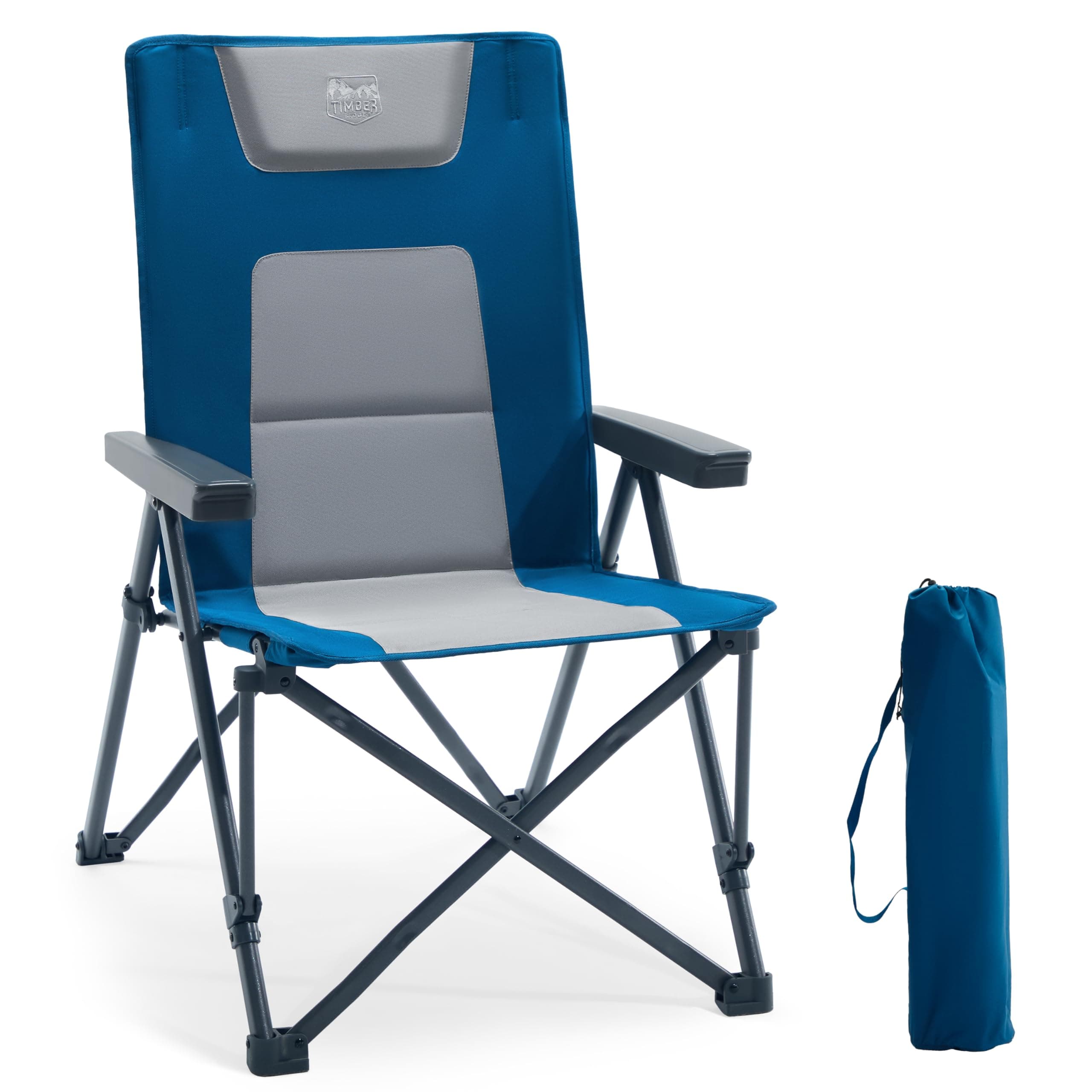 TIMBER RIDGE Silla de camping plegable de 260 kg, respaldo alto ajustable en 4 posiciones silla plegable acolchada, respaldo alto con bolsa de transporte silla de camping para jardín, balcón, caravana