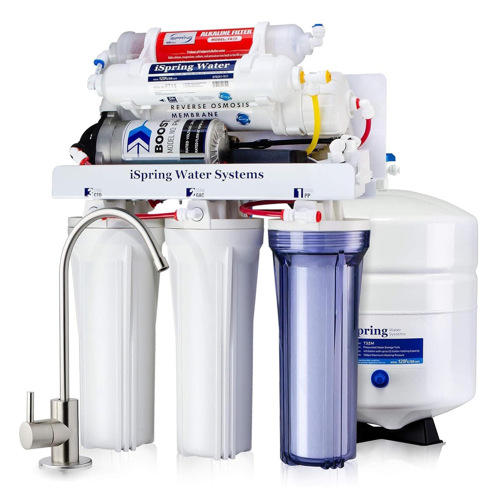 iSpring RCC7P-AK Système d'osmose Inverse 6 Étapes sous Évier avec Pompe, Filtre à Eau Alcalin, pH+, 75 GPD, Réduction TDS, Système de Filtration d'eau Potable