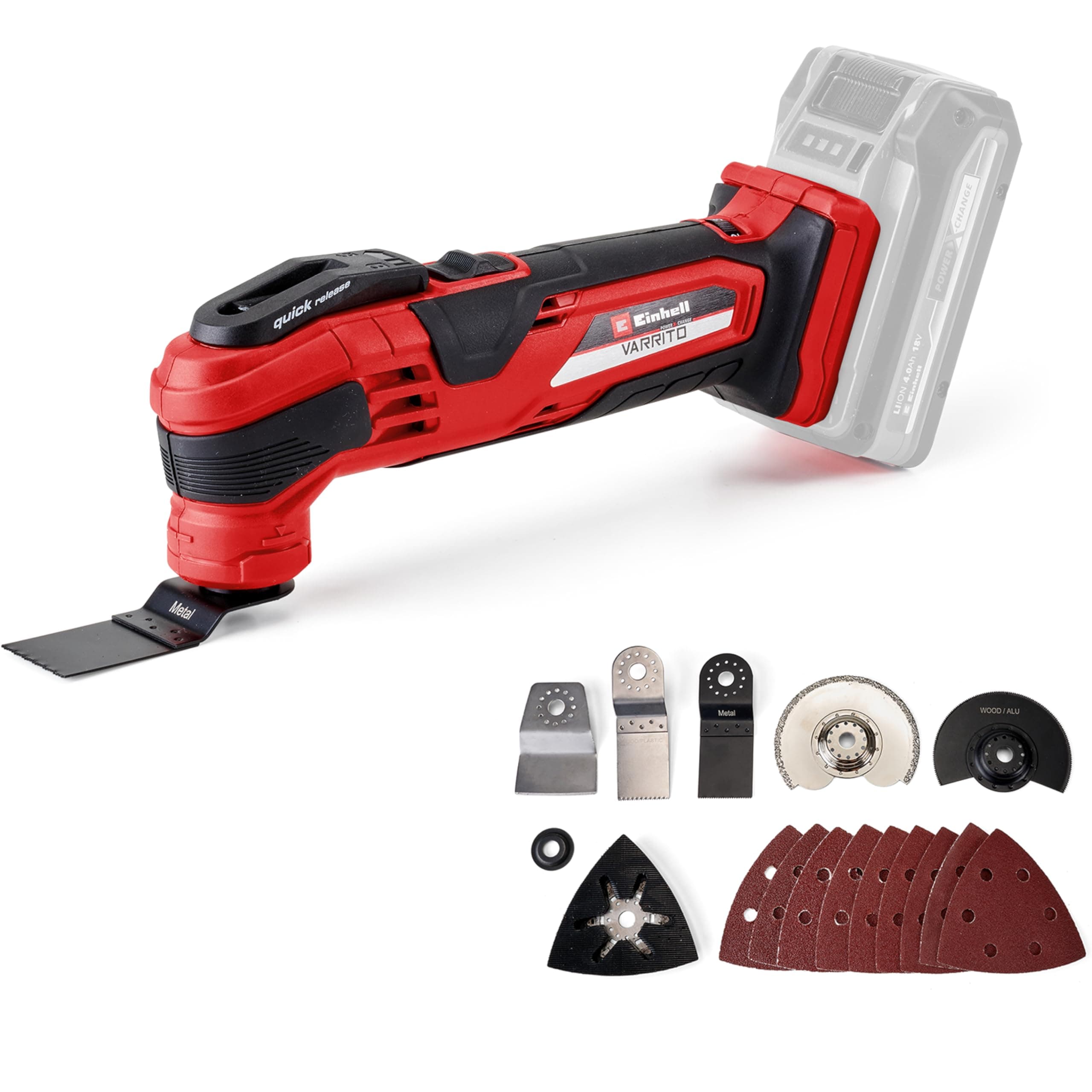 Einhell Outil multifonction sans fil VARRITO - Solo Power X-Change (18V, 11000-20000 min.-1, verrouillage rapide, porte-outil réglable en 12 directions) Livré sans Batterie ni Chargeur