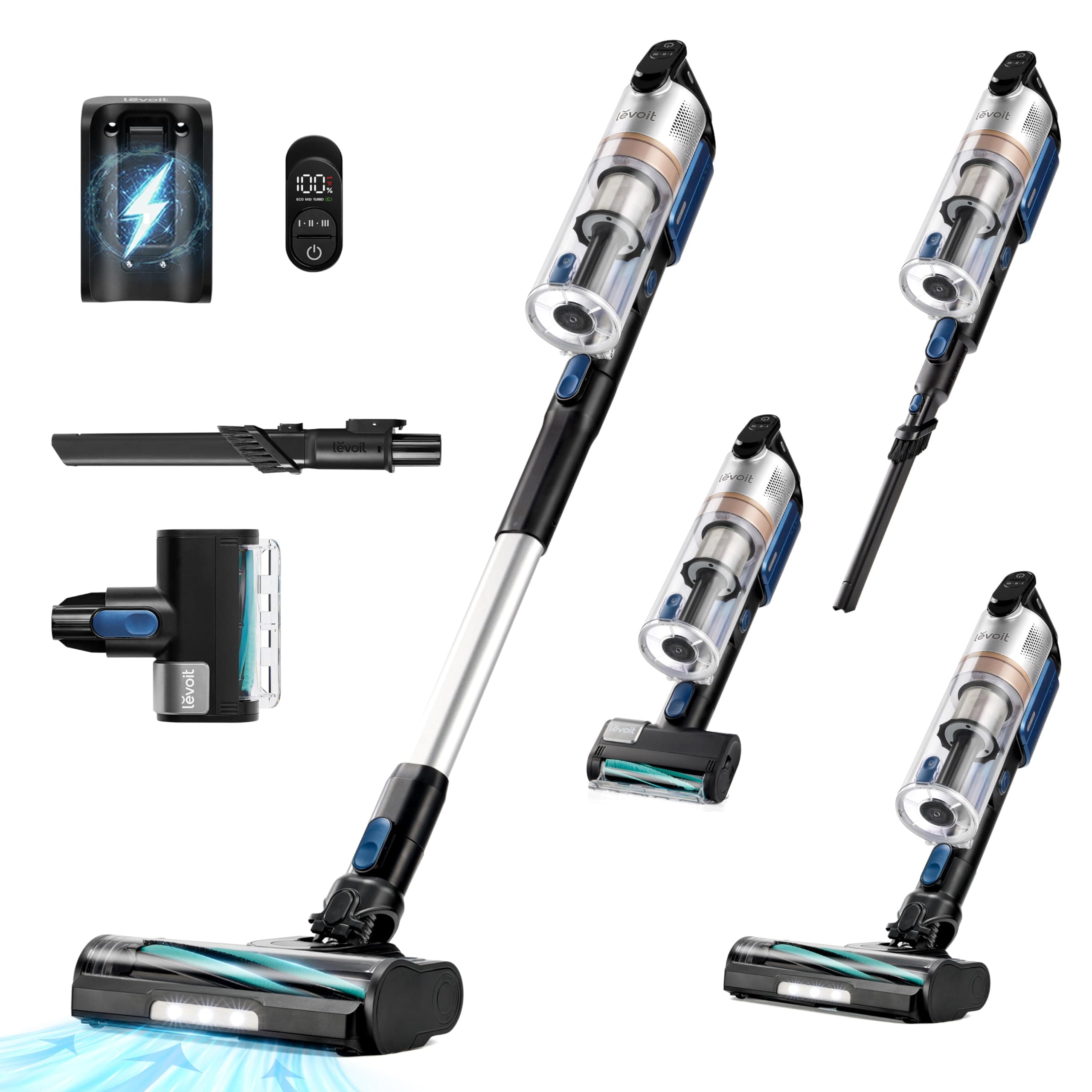 Levoit Aspirapolvere Senza Fili Potente con Mini Turbo Spazzola e Antigroviglio, 99,99% Filtrazione con HEPA, Scopa Elettrica Senza Fili con Schermo LED, Fino a 60min, per Pavimenti, Peli di Animali