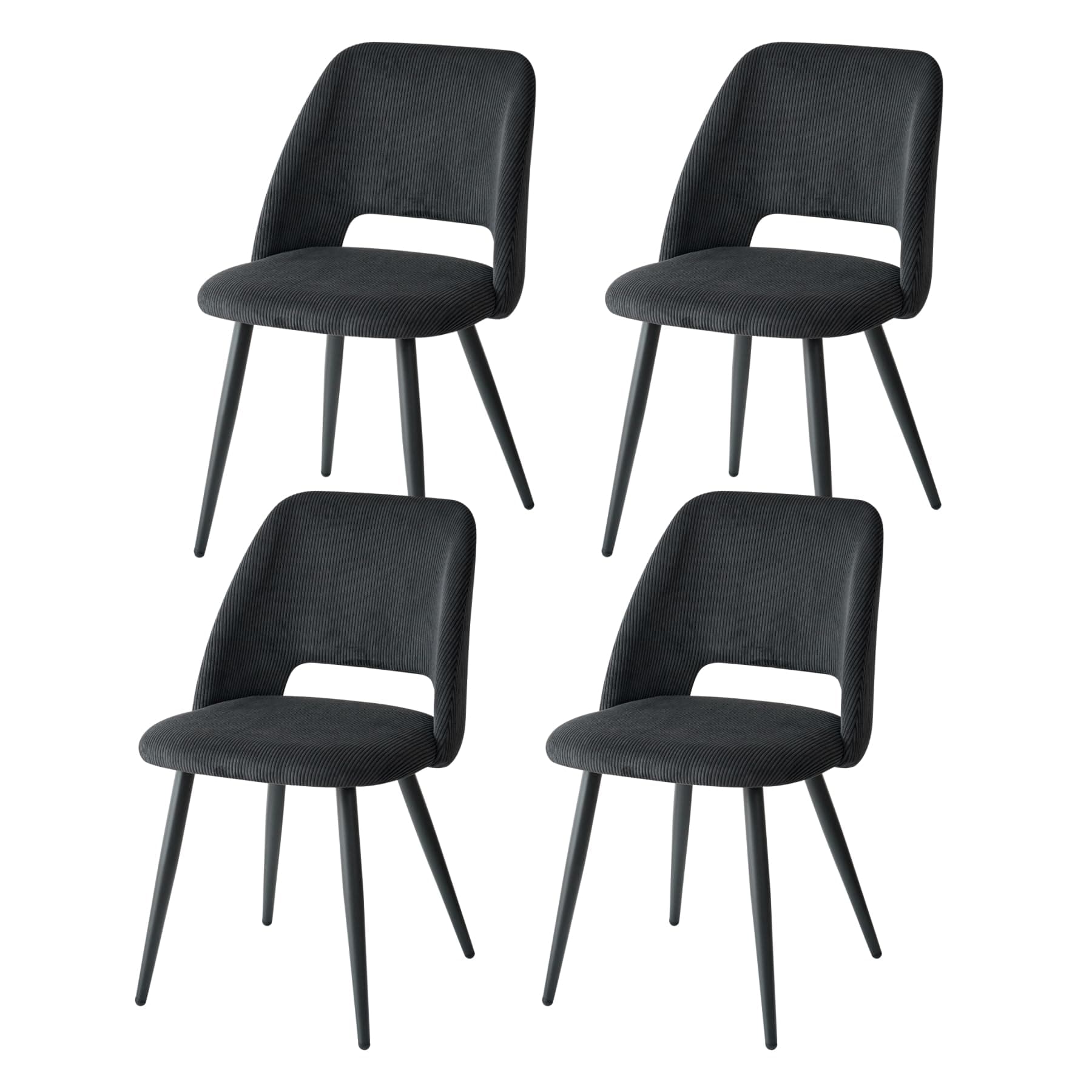 GrandCA HOME Lot de 4 Chaises de Salle à Manger Modernes, Dossier Creux en Velours Côtelé, Rembourrées, pour Salle à Manger, Cuisine, Salon et Chambre (Noires)