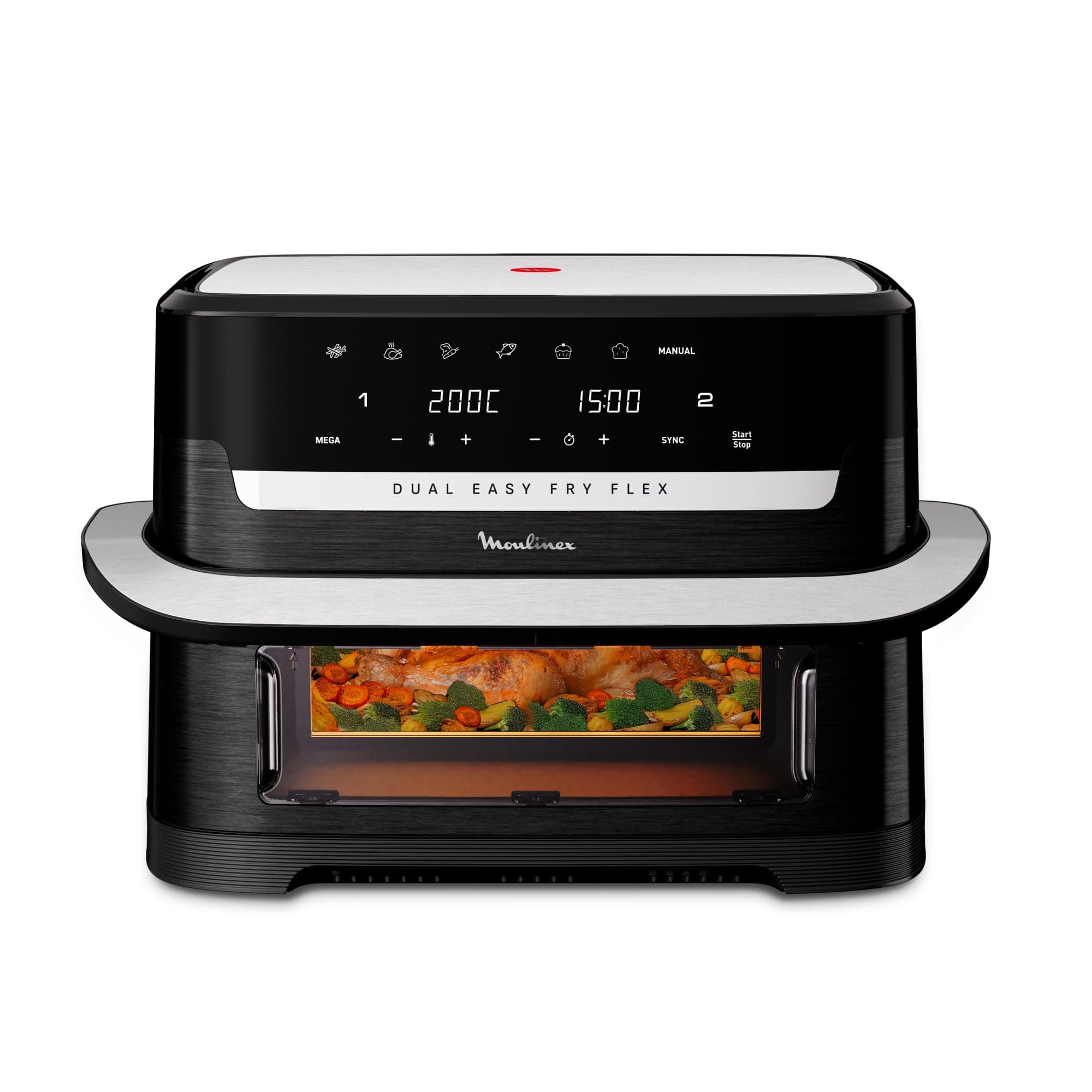 Moulinex Easy Fry Dual Flex, air fryer, Grand tiroir de 9L, Double zone, Séparateur amovible, jusqu'à 8personnes, 7programmes intuitifs, EZ9228F0, noire, Noir