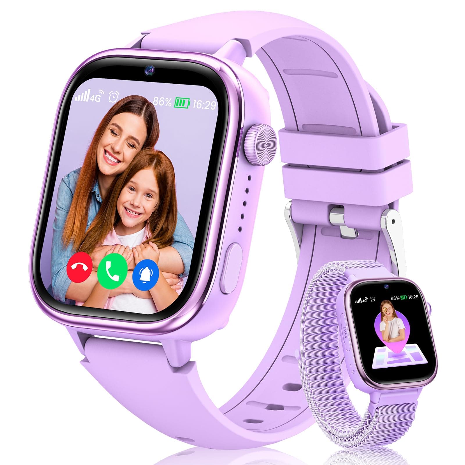 Oliimptek 4G Reloj Inteligente Niño, Smartwatch Niños con GPS y Llamadas, Videollamadas, Chat de Voz, SOS, Modo Escuela, Podómetro, Despertador, Juegos, Reloj Inteligente Regalo Niñas y Niños, Púrpura