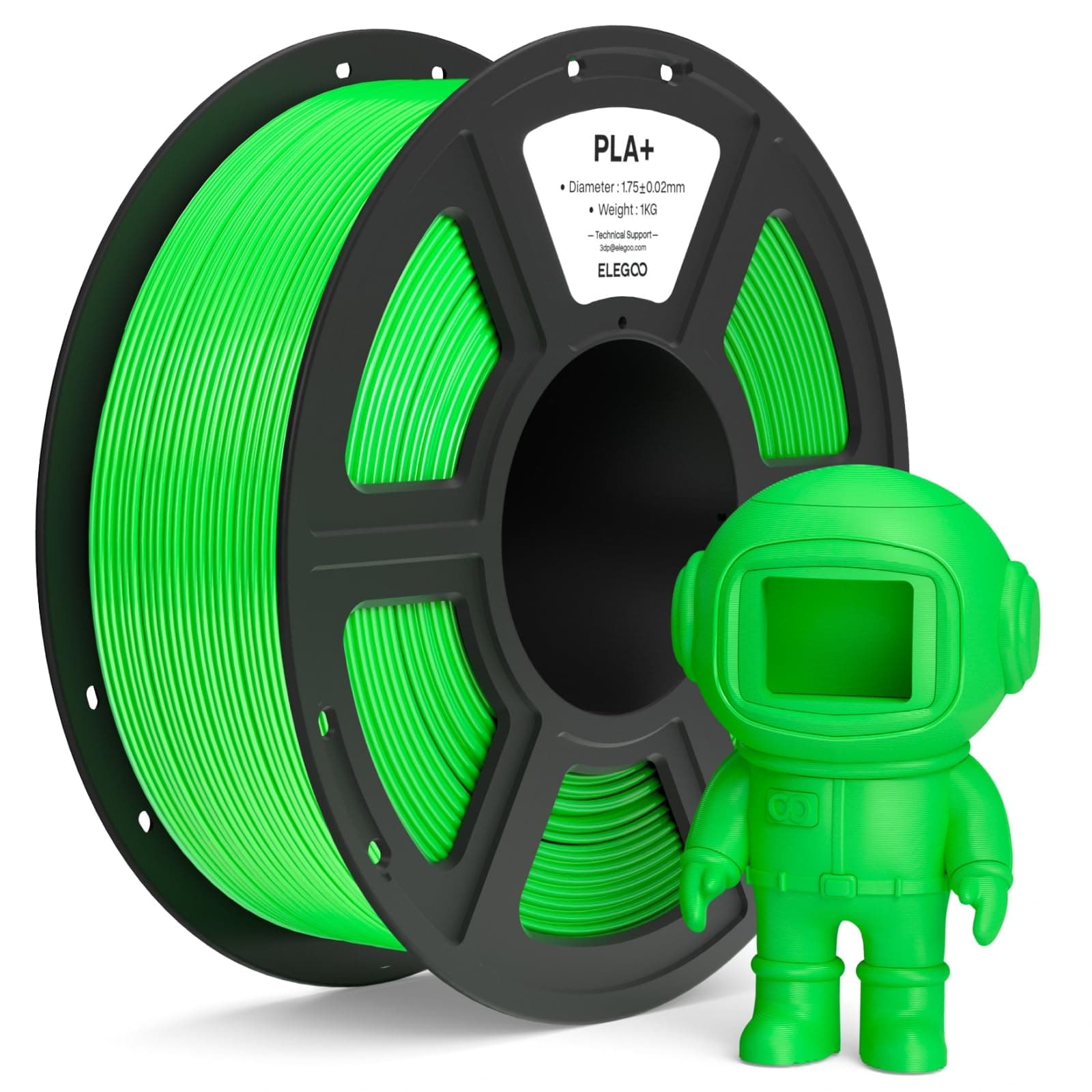 ELEGOO Filamento PLA+ 1.75 1KG Verde Claro, Filamento PLA Plus para Impresora 3D, Precisión Dimensional +/- 0.02mm, Carrete Filamento 3D, para Mayoría Impresoras 3D