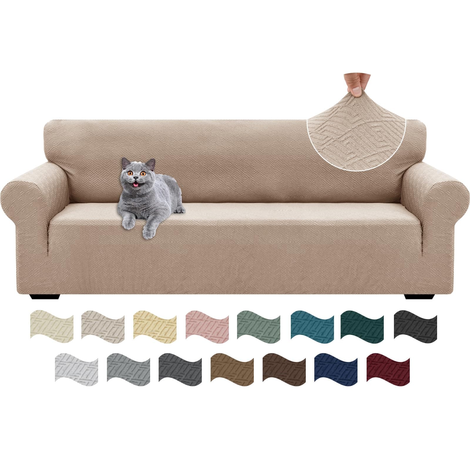Ystyle Copridivano 4 Posti Con Braccioli, Super Elasticizzato Copri Divano, Copridivano Antigraffio Gatto, Copridivani Antiscivolo Antimacchia, Universale Sofa Cover Moderno, Cachi