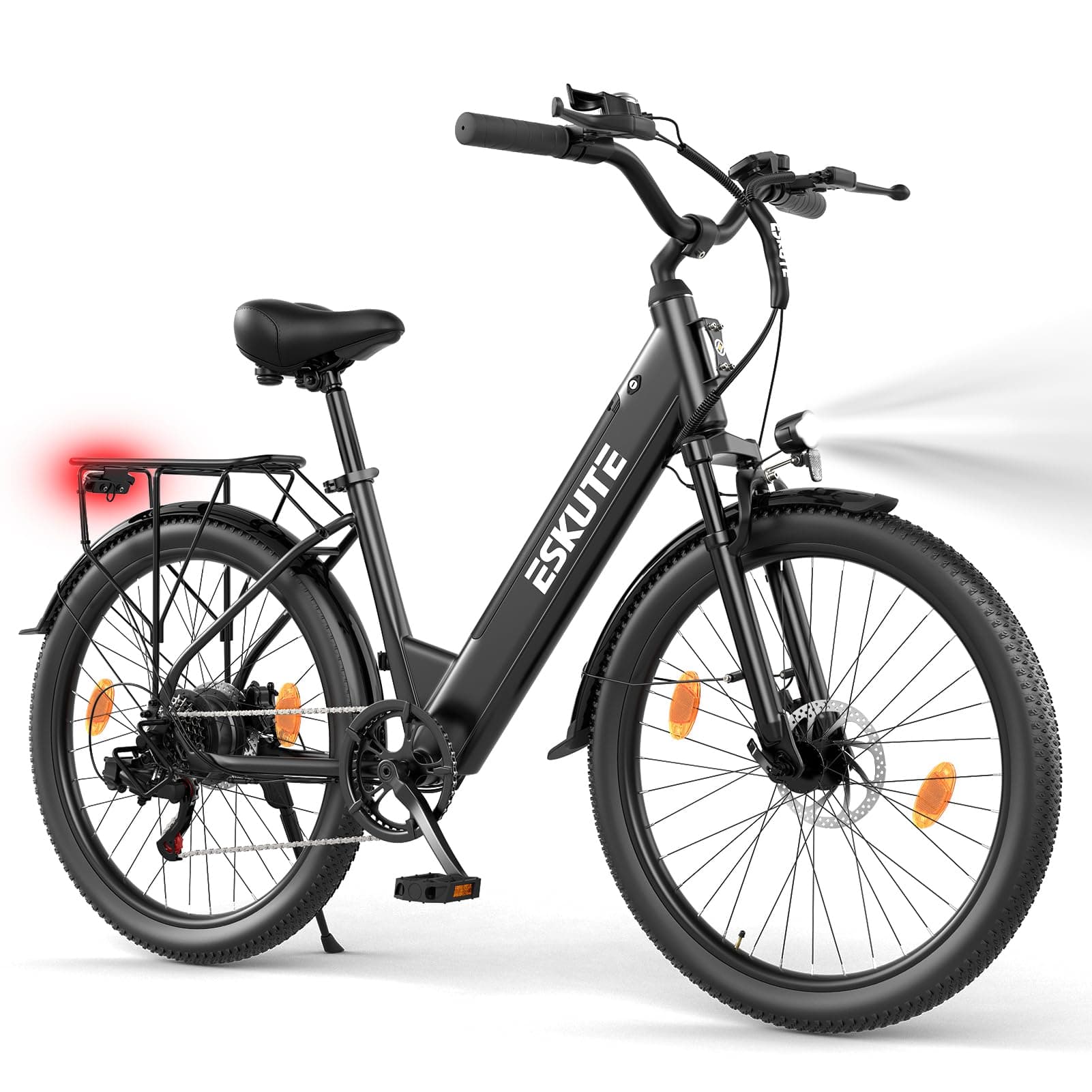 ESKUTE C100 Plus Bici Elettrica, 26 Pollici Bicicletta Elettrica, Motore 250W, Batteria Rimovibile 36V 13Ah, Velocità Massima di 25 km/h, 7 Velocità, Display LCD, E-bike per Adulti