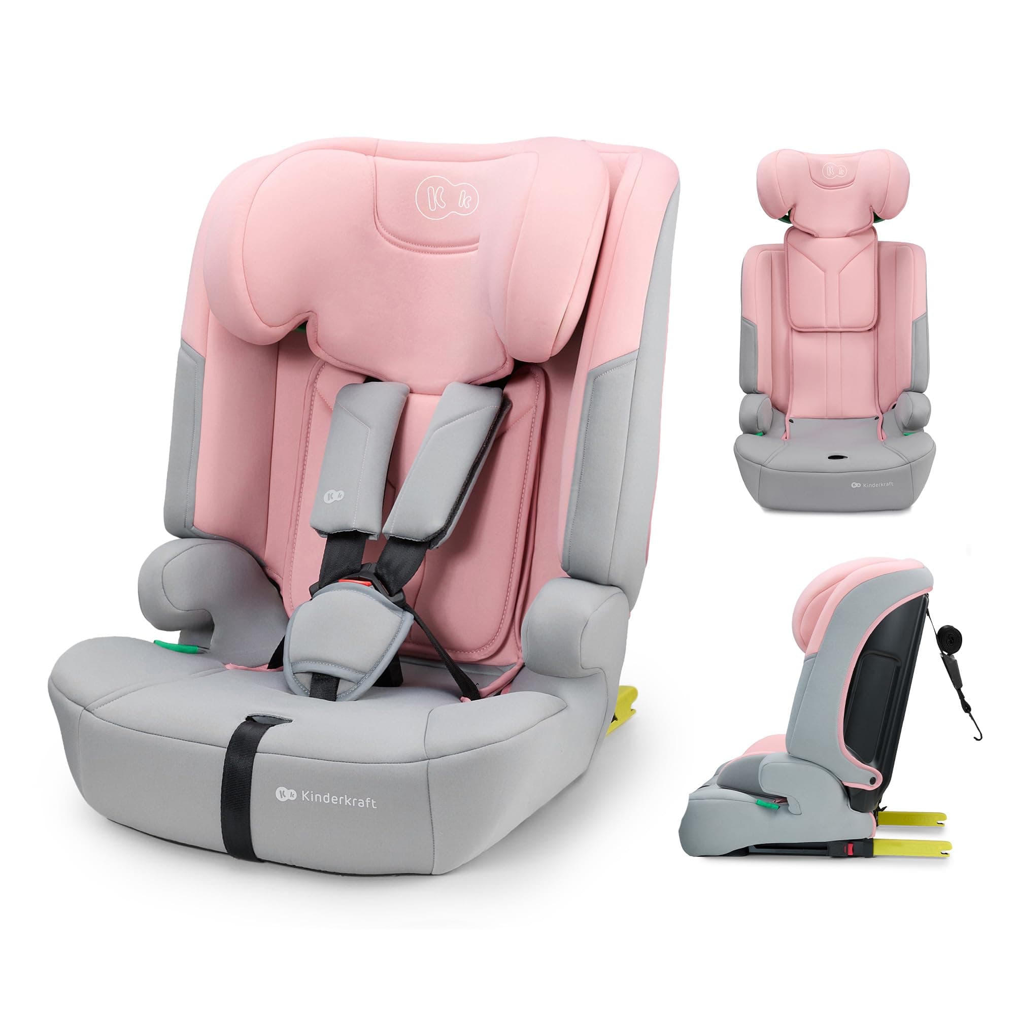 Kinderkraft SAFETY FIX 3 PRO, Silla de Coche i-Size 76–150 cm, ISOFIX, Top Tether, Protección Lateral H-GUARD, Arnés 5 Puntos, Funda Lavable, Fácil Instalación, Rosa