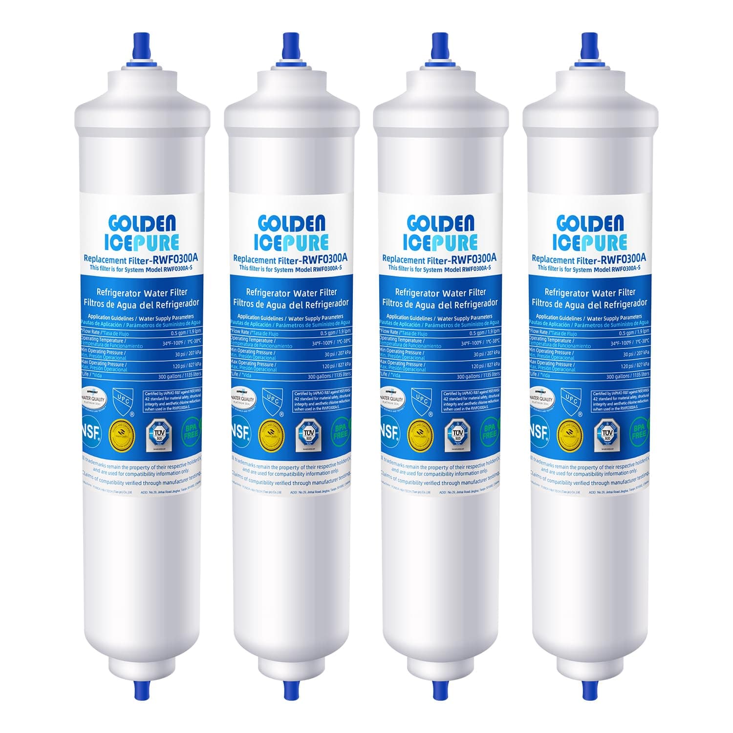 GOLDEN ICEPURE Filtro de agua para refrigerador Compatible Con Samsung DA29-10105J, DA29-10105J HAFEX/EXP, DA99-02131B, WSF-100, EF9603, HAIER LG Refrigerador de línea, 4 piezas.