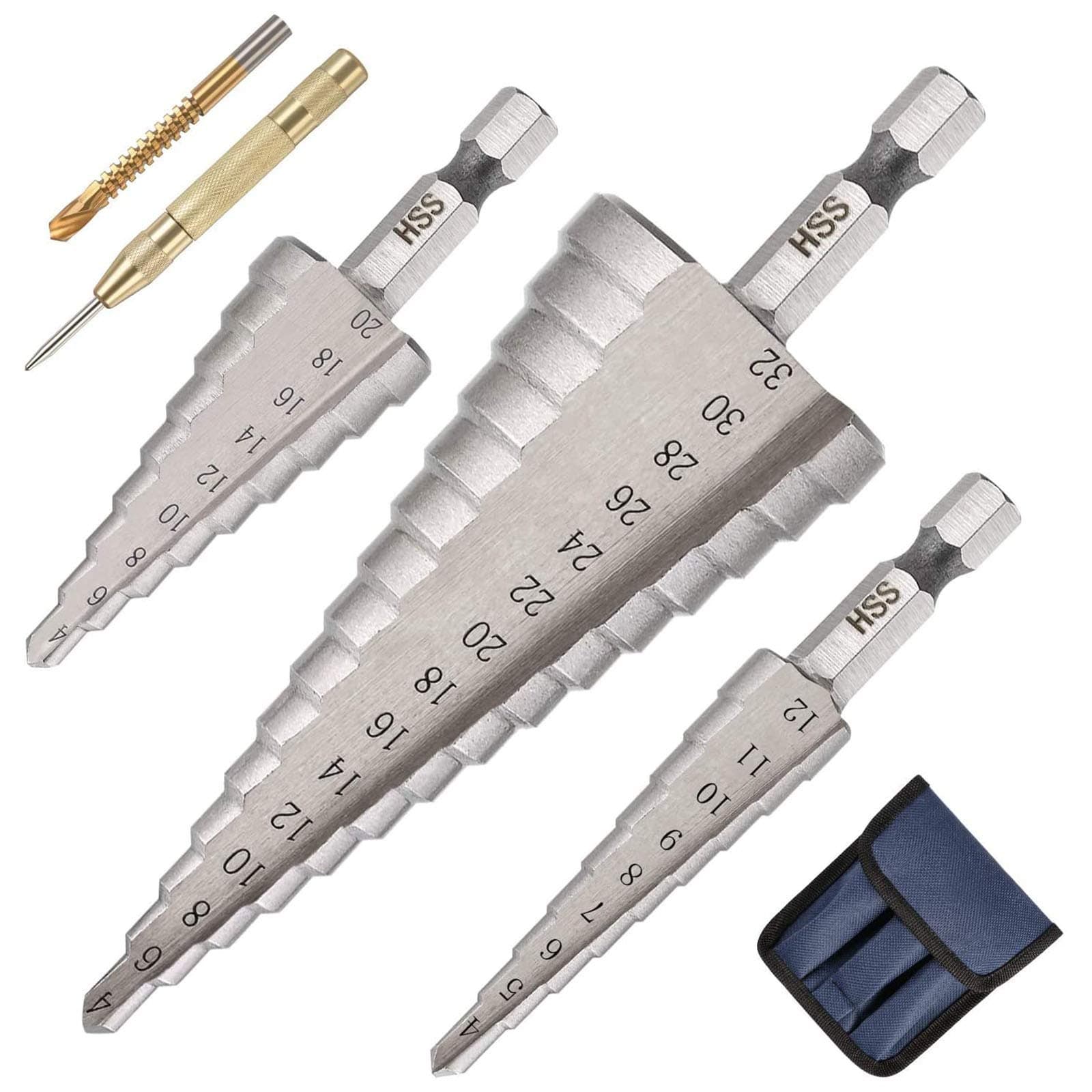 flintronic® Punte Coniche, Fresa Conica Trapano a Gradini, HSS Titanium, Misure 4-12/4-20/4-32, Buco Cutter a Scalini per Eseguire Foro In Metallo Acciaio Ottone Legno Plastica Ferro…