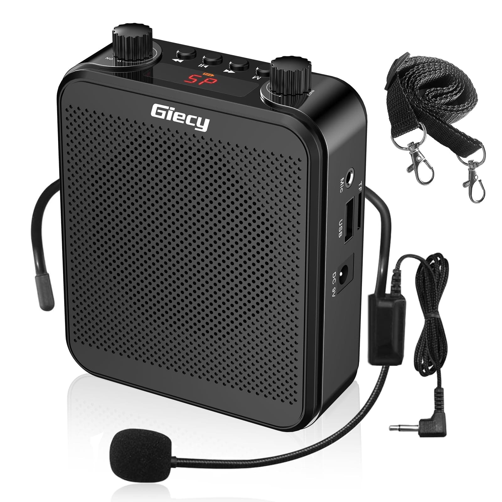 Giecy Amplificateur Voix Portable avec Microphone Casque 30W Batterie Rechargeable 2800mAh Système de sonorisation Puissant pour Enseignants, Guides, Entraîneurs, Présentateurs