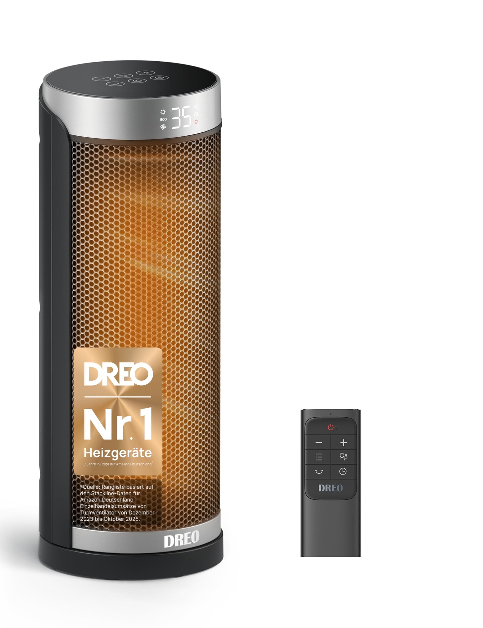 Dreo Heizlüfter Energiesparend, PTC Keramik Heizlüfte Leise, 70° Oszillierend Elektroheizung mit Fernbedienung, 12-Std-Timer, 3 Modi 3 Geschwindigkeiten, Überhitzungs-Kippschutz, Solaris Slim H3