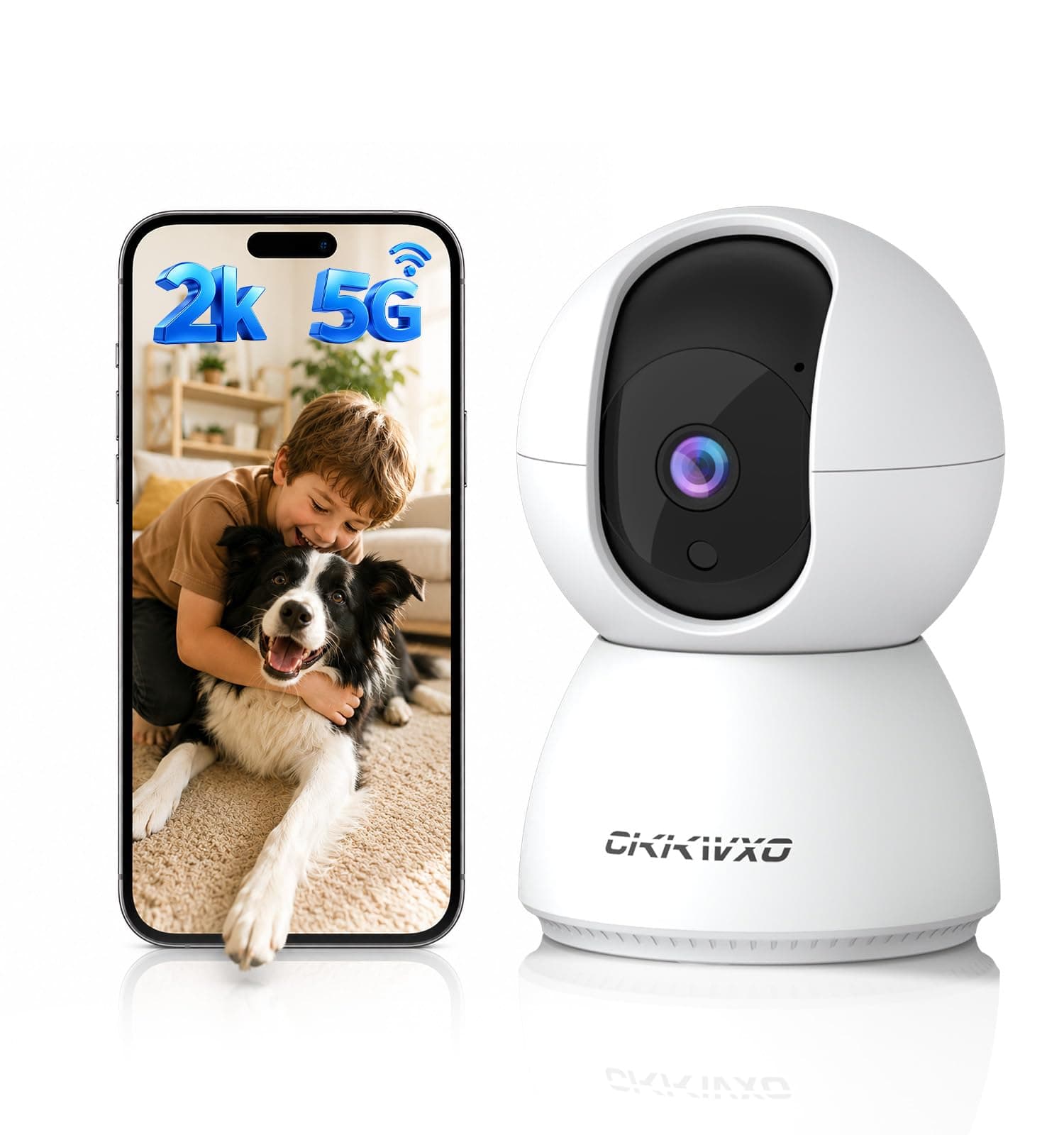 CiKiKWXO 2K (3MP) Camara Vigilancia WiFi Interior 2.4/5GHz Cámaras de Vigilancia con PTZ, Detección de Movimiento, Visión Nocturna, Audio Bidireccional, Alexa