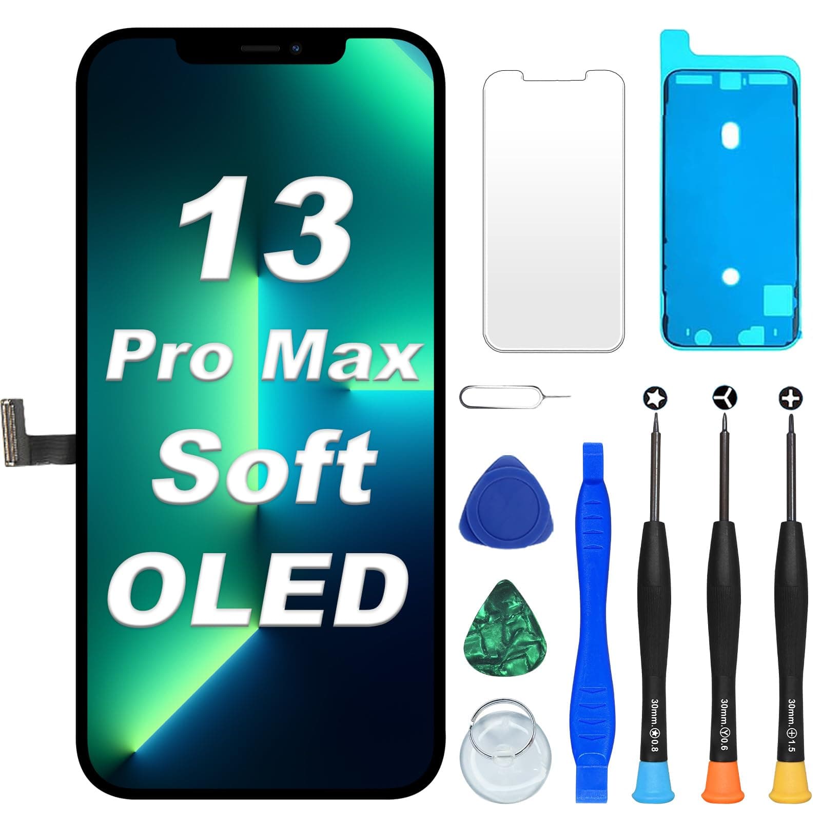 DIGI4U Écran pour iPhone 13 Pro Max Soft OLED, 6,7 Pouces FHD 3D Touch True Tone COP Remplacement avec Kit de Réparation, Film Protecteur et Adhésif Étanche