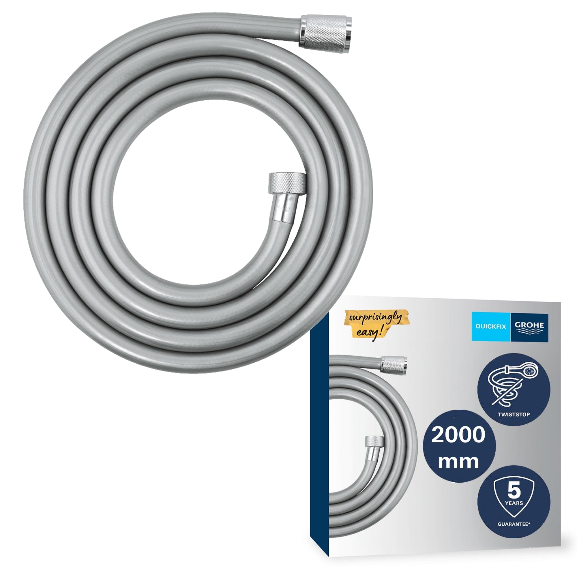 GROHE Vitalioflex, Duschschlauch 2,00m (flexibler knickfester Brauseschlauch für die Dusche, druckbeständig, universaler Anschluss, keine Dichtungsringe notwendig), chrom, 27173002