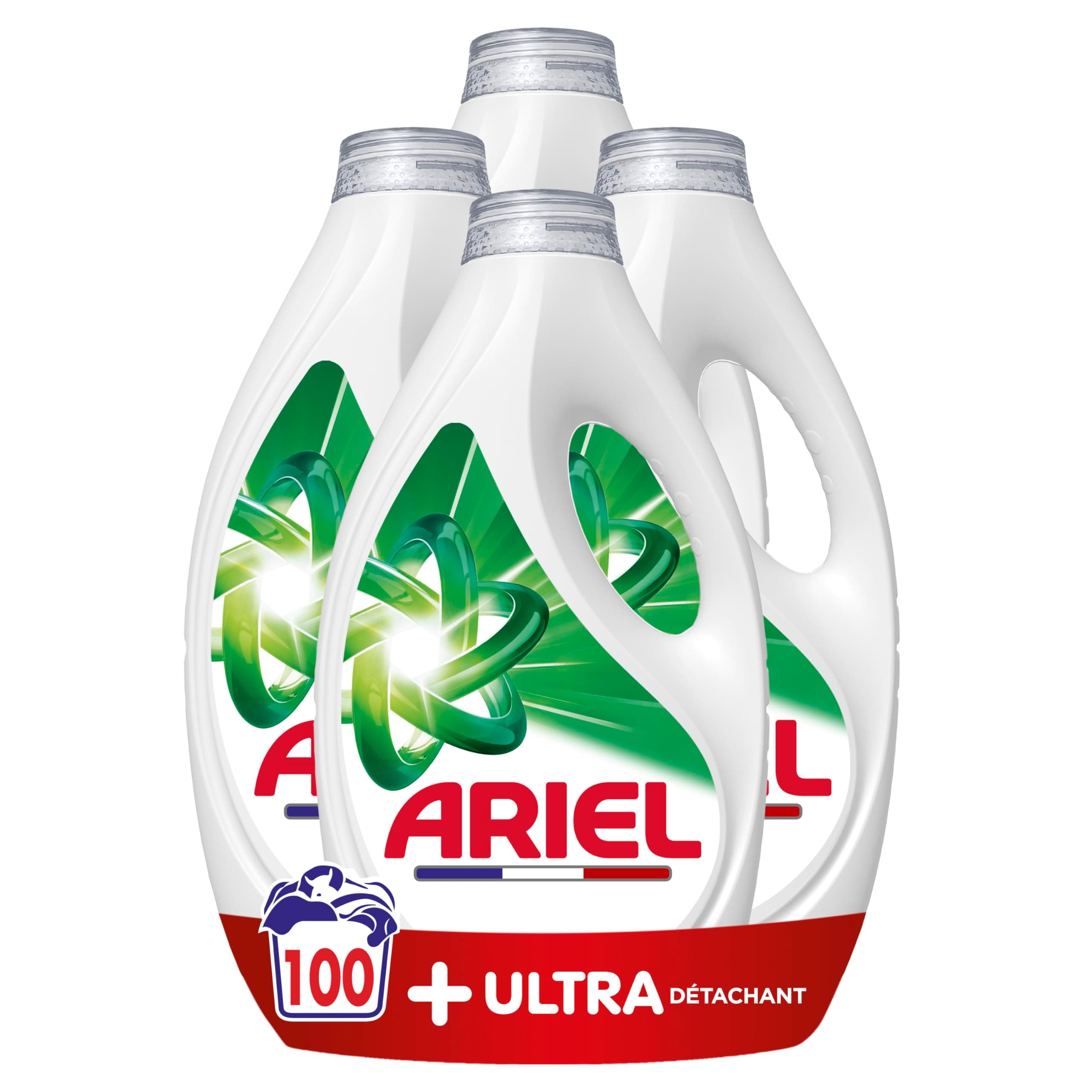 Ariel Ultra Détachant Lessive Liquide, 100 Lavages (4x25), Élimine Même les Tâches Incrustées Depuis 7 Jours, Impeccable Même à Froid