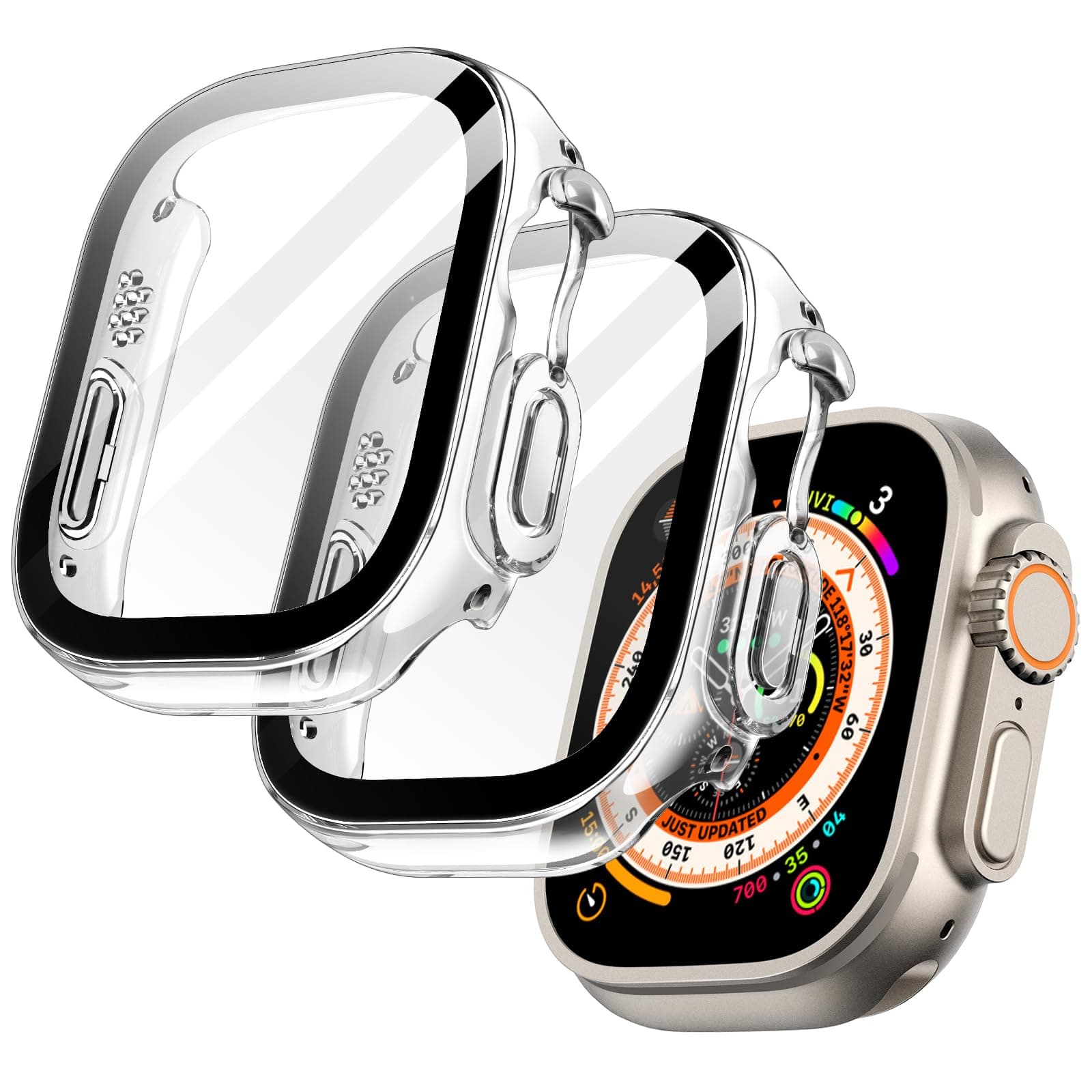 JETech Coque avec Protection Écran pour Apple Watch Ultra 3/2/1 49mm, étui de Protection Complète, Film en Verre Trempé Intégré Haute Sensibilité, Lot de 2 (Transparente)