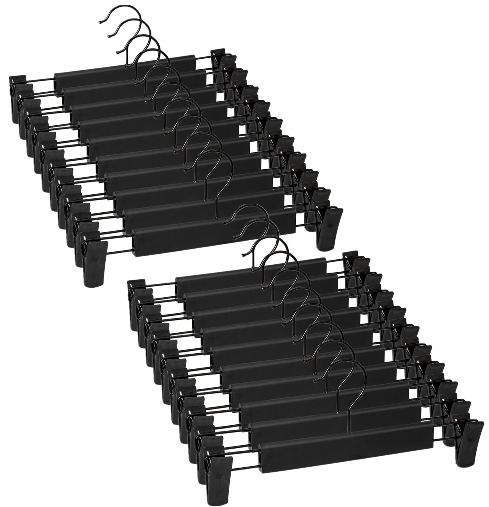 Lamitocs Lot de 20 Cintres pour Pantalon, Cintres Porte-Jupes, avec 2 Pinces antidérapants et réglables, pour Pantalons Suspendus, Chaussettes, Jupes - Noir
