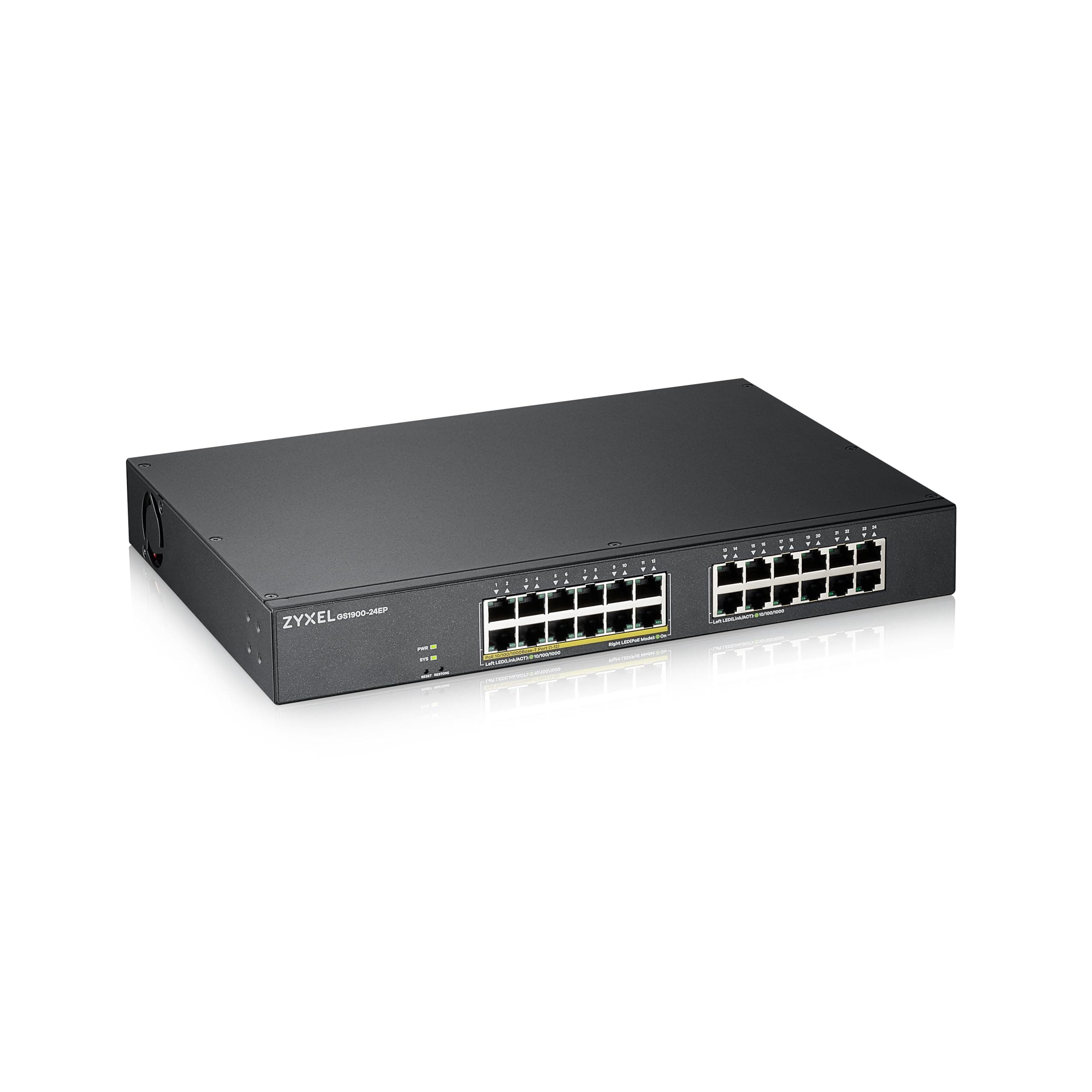 Zyxel Switch Ethernet 24 Porte | Smart Managed | PoE+ | GS1900-24EP | 12x Porte PoE+ con Budget di 130W + 12x GbE, VLAN, QoS, IGMP Snooping, Link Aggregation, Kit di Montaggio su Rack Incluso