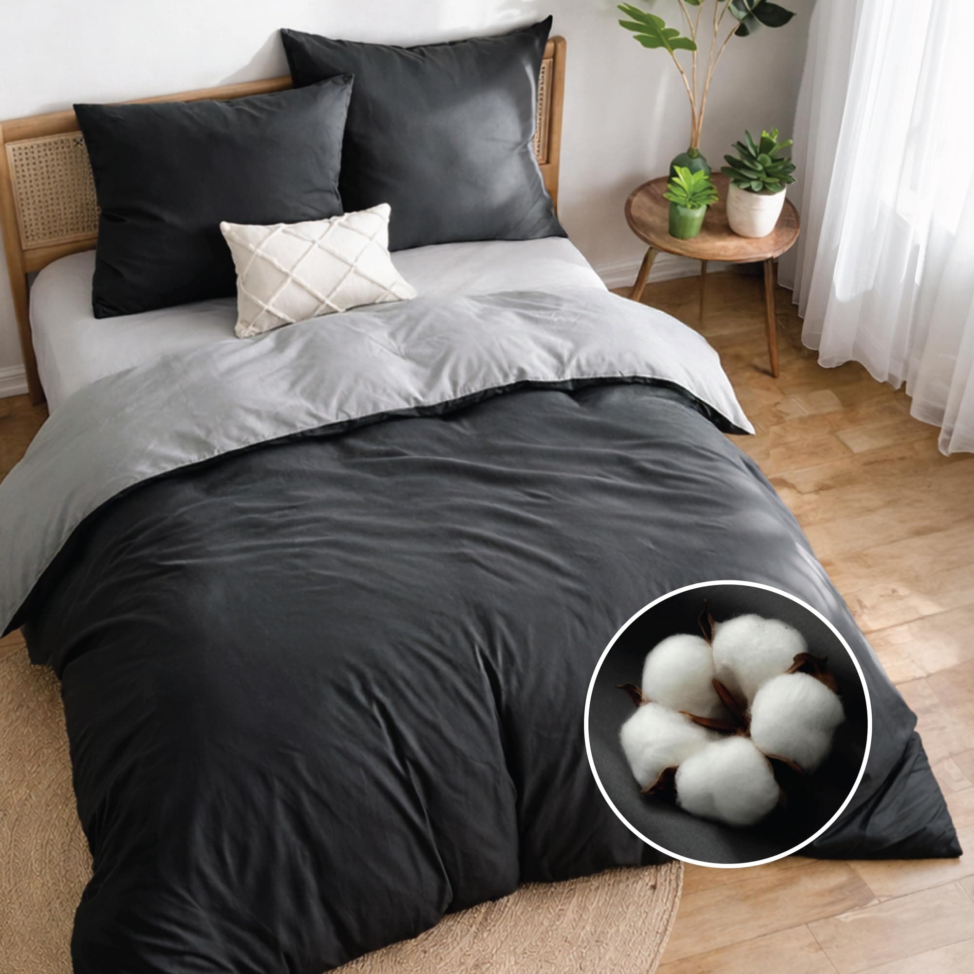 Dreamzie Copripiumino Matrimoniale Cotone Percalle - Set 3 Pezzi - Copripiumino 220x240 e 2 Federe 65x65 cm - Grigio Scuro - Certificato Oeko-Tex