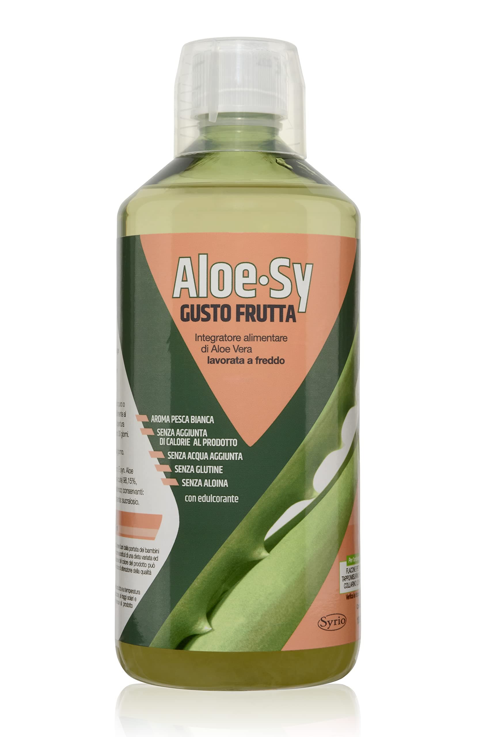 Syrio Integratori Alimentari, Aloe Sy Gusto Frutta, Aroma Pesca, Depurativo, da Bere Puro o Diluito, Aloin Free, Detox, Pura Polpa, Senza Aggiunta di Acqua, Senza Glutine, 1 Litro