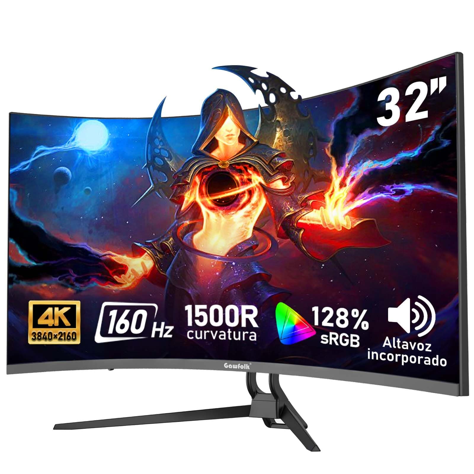Gawfolk Monitor Ordenador Curvo 32 Pulgadas 4K Ultra HD 1500R, Pantalla Gaming 160Hz, 1ms, AdaptiveSync, 128% sRGB, Altavoces Integrados, HDMI 2.1, DisplayPort, Compatible con Montaje en Pared -Negro