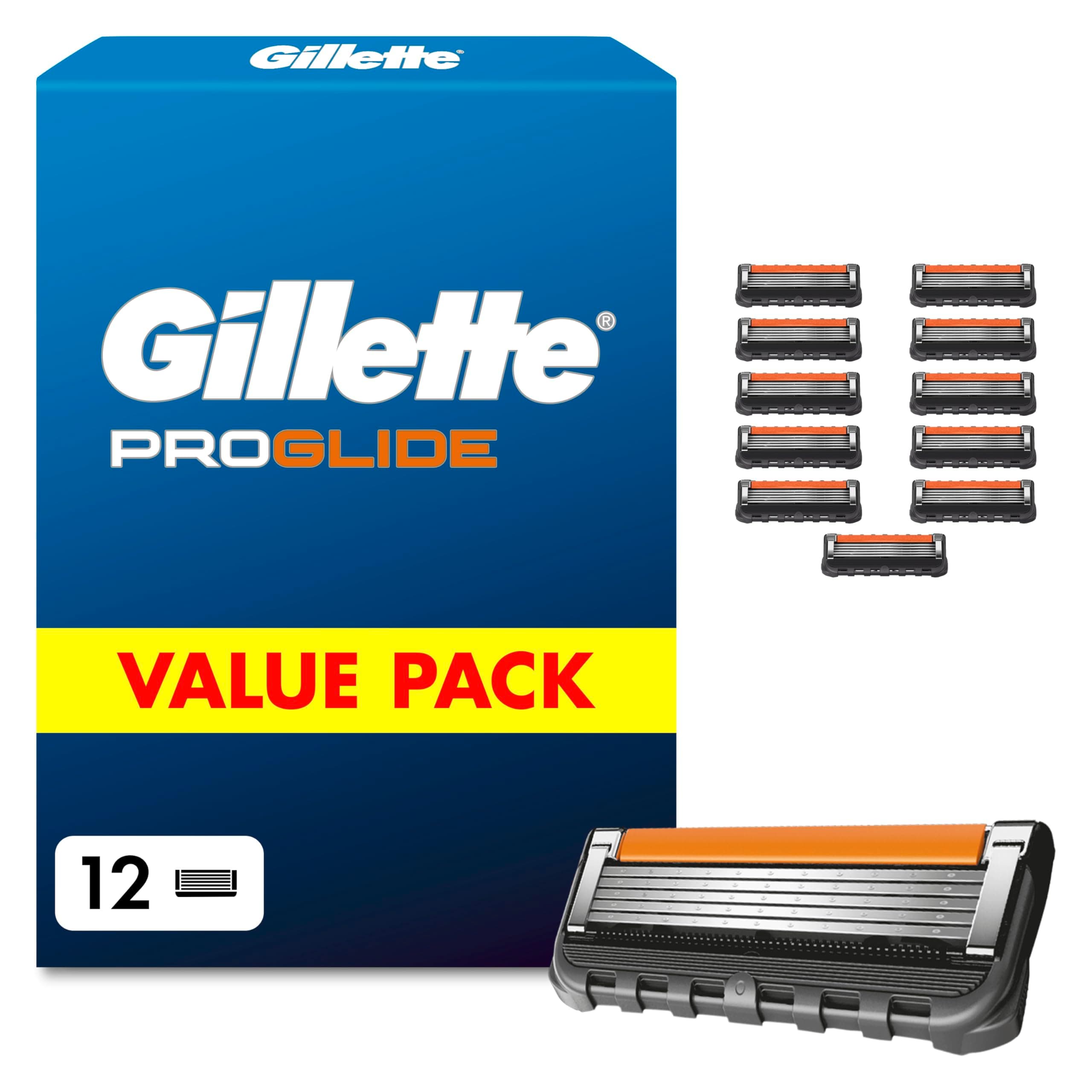 Gillette Proglide Rasierklingen Herren, 12 Original Ersatzklingen — 2X Gleitstreifen vor und nach Den Klingen und Everglide Gleitstreifen für Unglaubliche Gründlichkeit und Komfort
