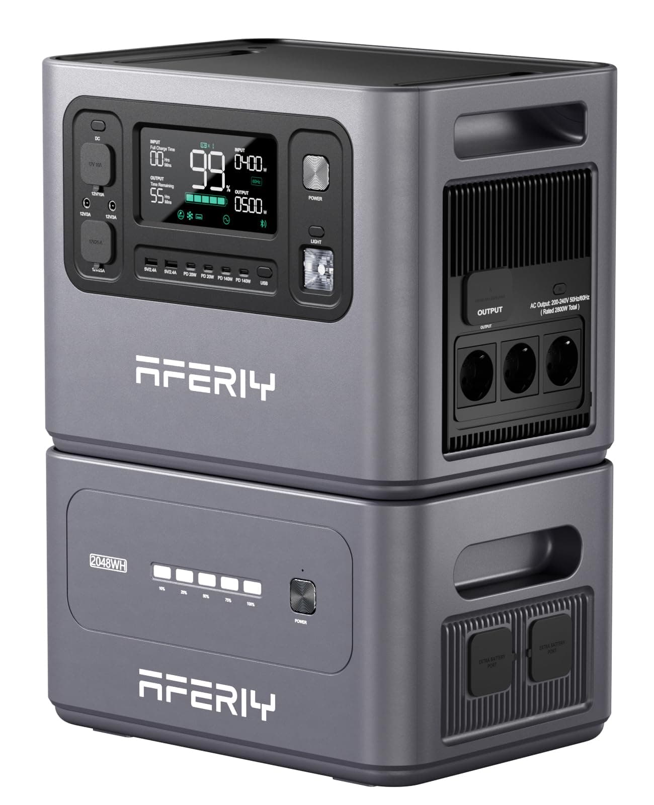 AFERIY Estacion Energia Portatil 2800 W, con 1 baterías adicionales, Portable Power Station 4096 Wh, Capacidad Ampliable, Generador Solar para Camping, Hogar, Viajes, Para Autocaravanas, Emergencia