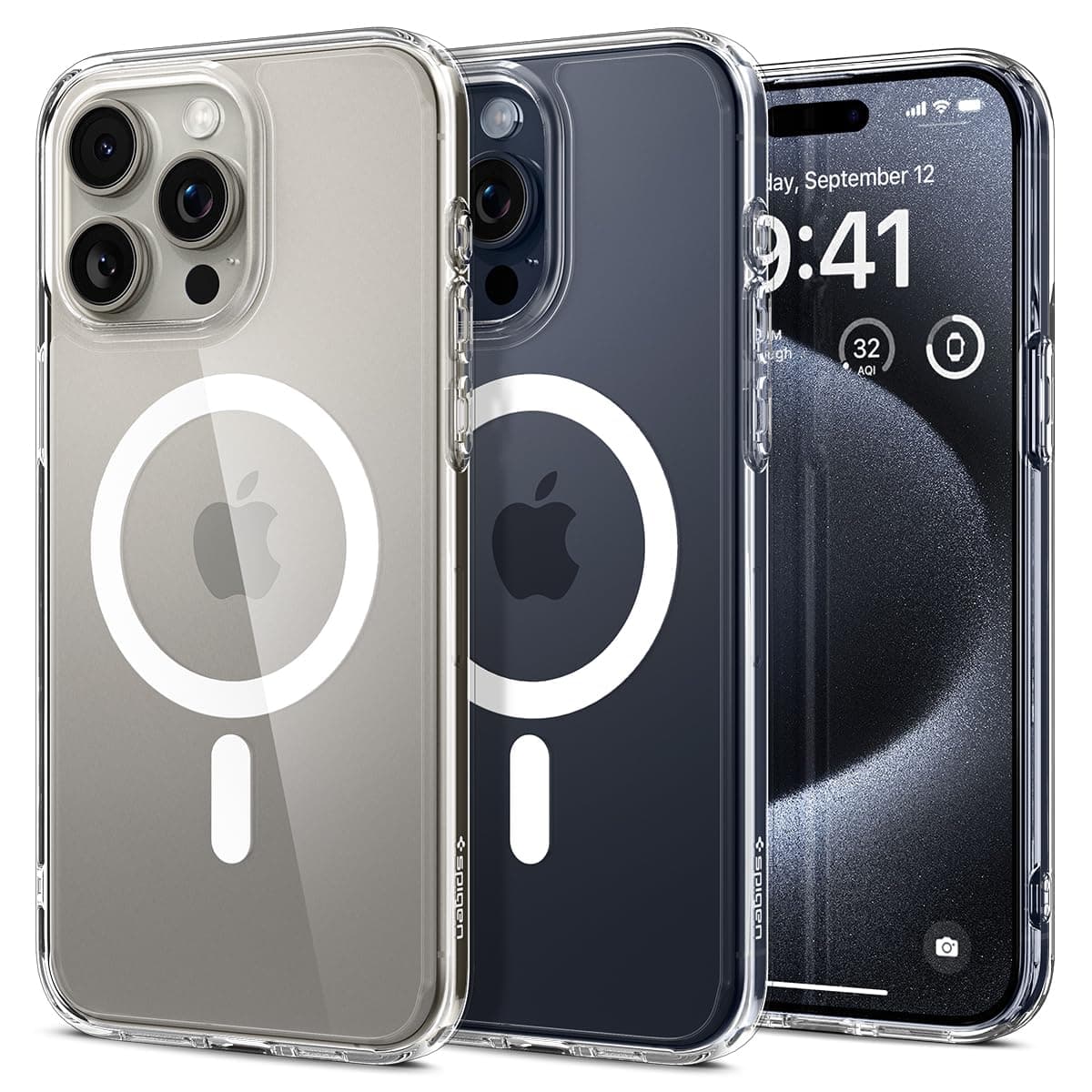 Spigen für iPhone 15 Pro Ultra Hybrid MagFit Hülle [Anti-Yellowing] Case Handyhülle Transparent Dünn Slim Kompatibel mit MagSafe -Weiß
