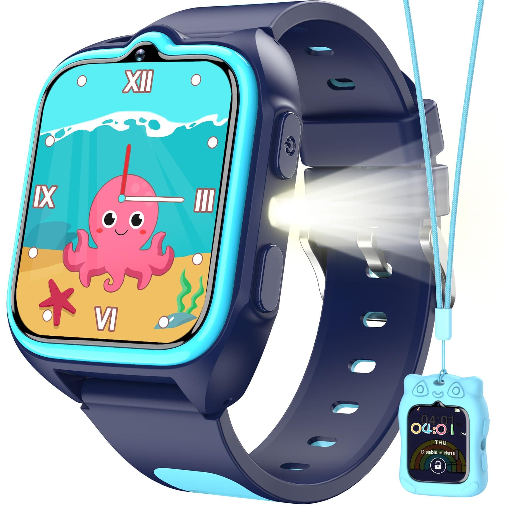 Blackview Reloj Inteligente Niño con Modo Deportivo, Linterna, Modo Aprendizaje, Audiolibros, 1.75”Smartwatch Niños, 20 Esferas, 30 Juegos, Cámara, Calculadora, Despertador, Regalo Niñas/Niños, Azul