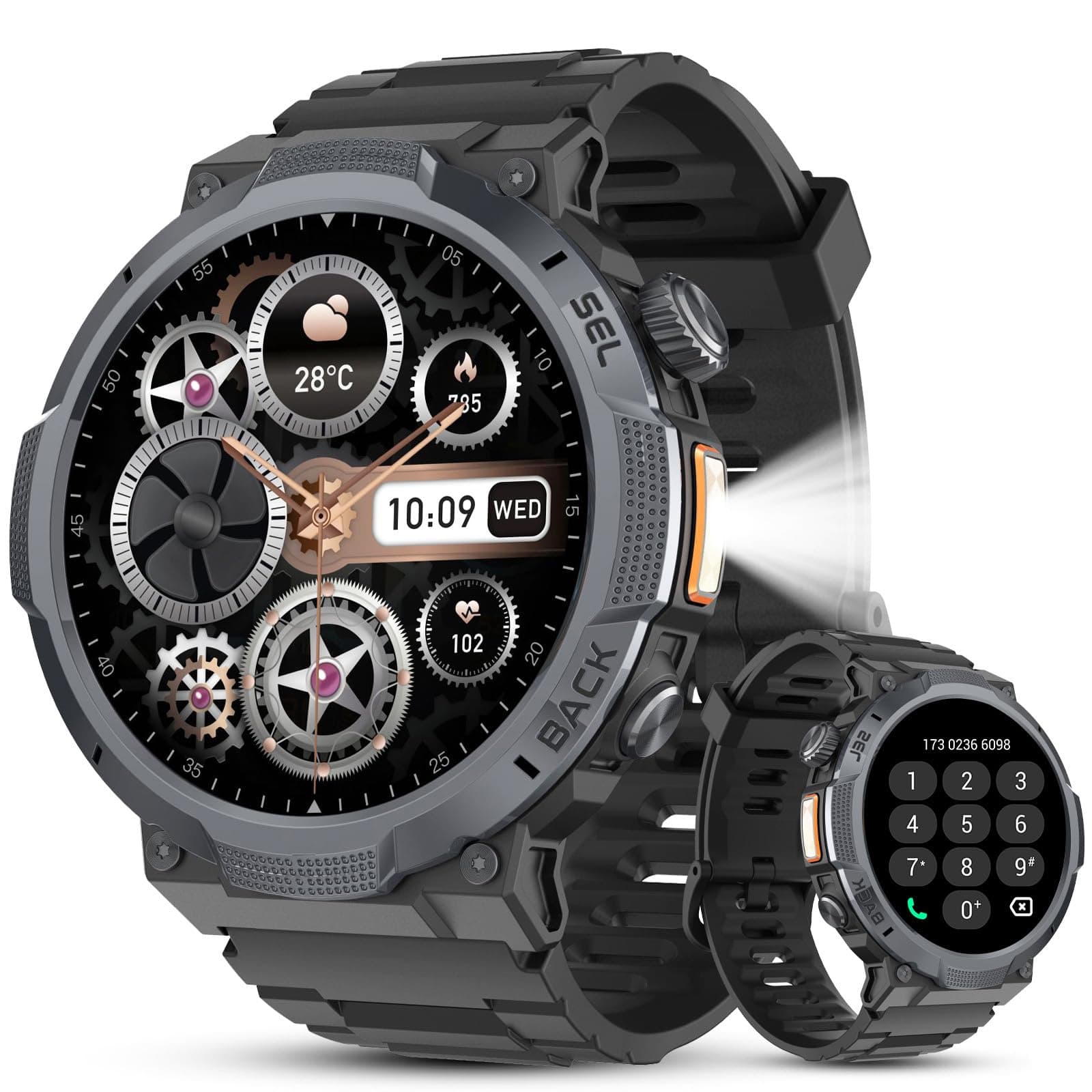 Reloj Inteligente Hombre, Pantalla AMOLED 1,53", Autonomía 30 Días, Reloj Militar Hombre con Llamadas Bluetooth, Monitoreo Frecuencia Cardíaca/Sueño, Impermeable IP68, Más de 110 Modos Deportivos