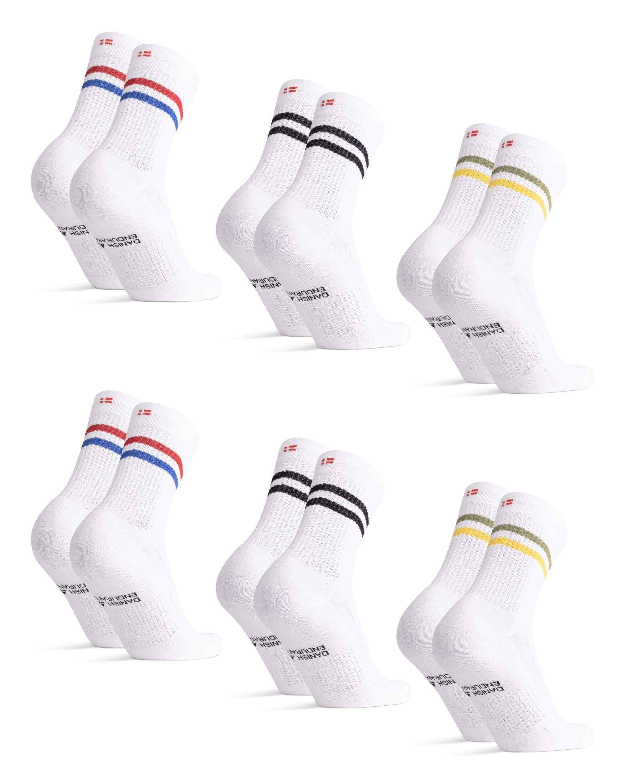DANISH ENDURANCE Calcetines Deporte Tenis Unisex, Estilo Retro, Acolchados, Calcetines de Verano Altos para Hombre y Mujer, 3 o 6 Pack