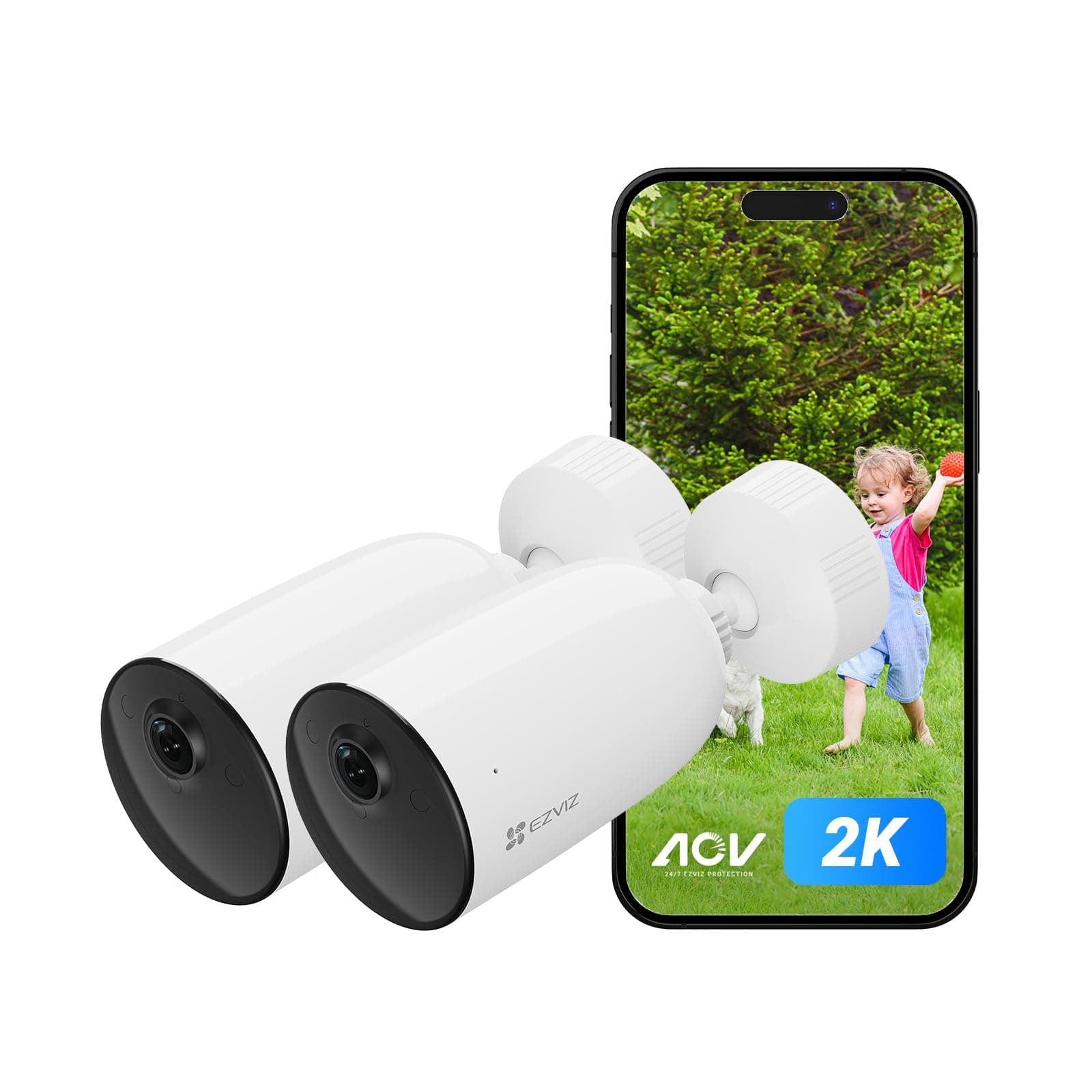 EZVIZ 2K Caméra Surveillance WiFi Extérieure sans Fil avec Batteries Rechargeable, AOV, Détection de Forme Humain/Véhicule, Vision Nocturne Couleur, Audio Bidirectionnel, Défense Active, IP66, CB3 2PK