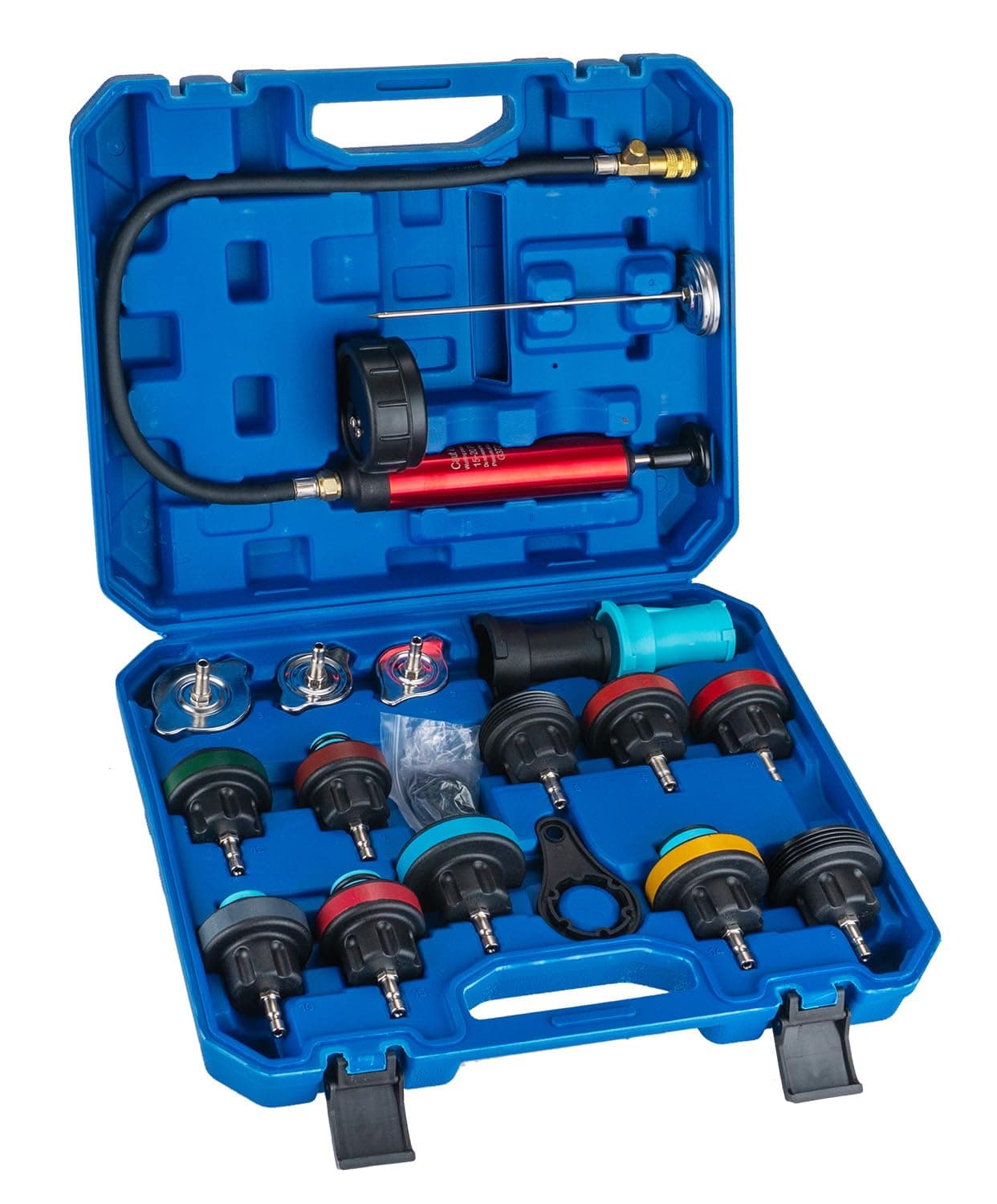 GOTLUCK 19PCS Automotriz Sistema de RefrigeracióN del Radiador Probador de PresióN Kit, Universal Tanque de Agua Detector de Fugas del Sistema de RefrigeracióN del Coche Kit Probador