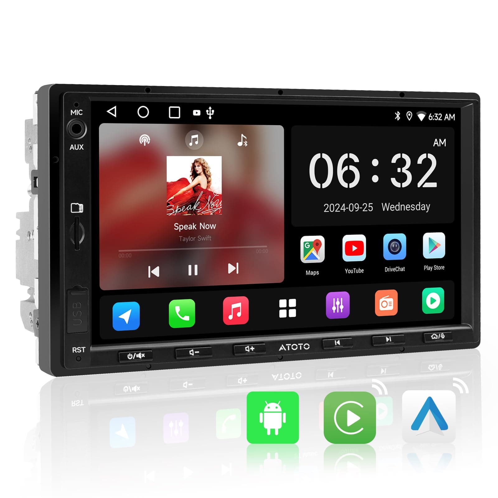 ATOTOZONE A5L 2+32G Radio 2 DIN Android, CarPlay & Android Auto Inalámbrico, 7" Radio Coche Bluetooth con Pantalla Táctil, Conexión a Internet WiFi/BT/USB, MirrorLink, 24B-EQ DSP/FM/RDS/GPS/AUX/SWC