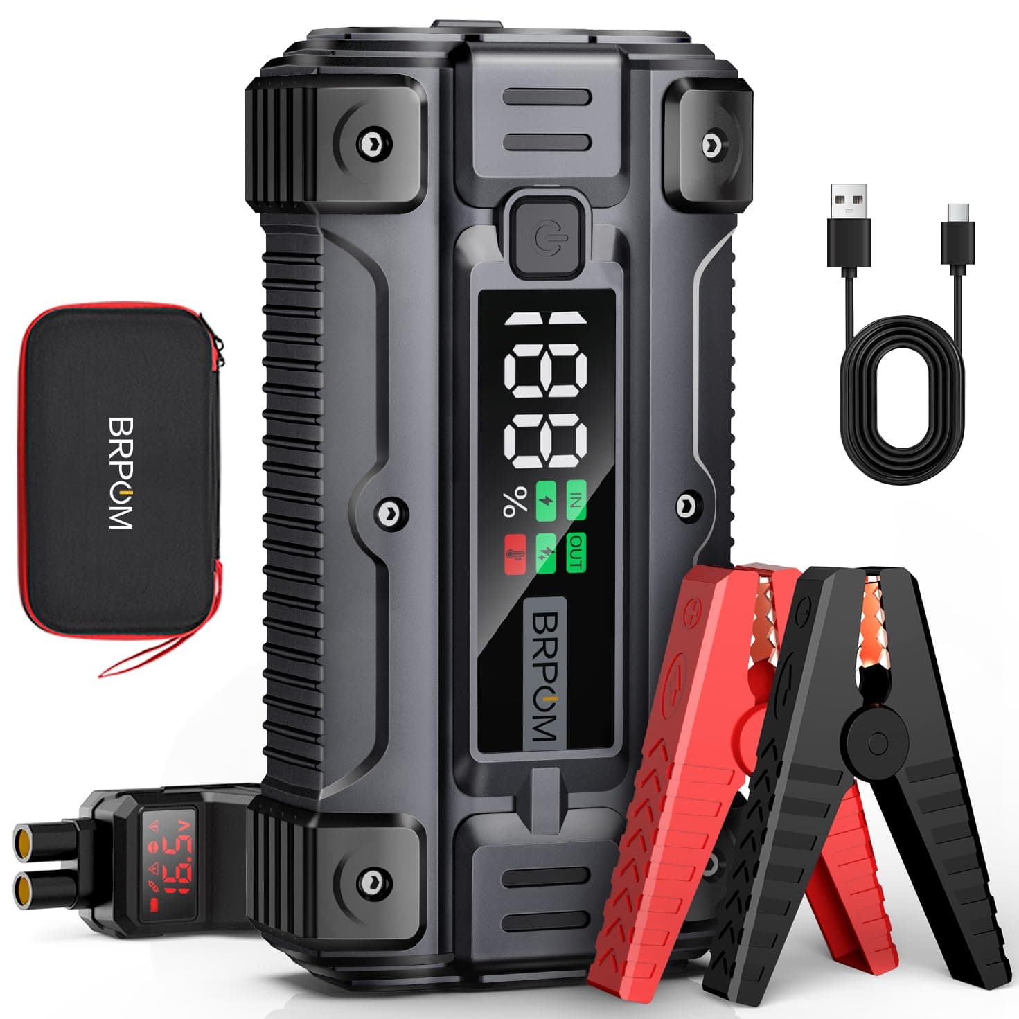 BRPOM Avviatore Batteria Auto, 9000A 26800mAh Avviatore di Emergenza per Auto/Moto, (Motori Fino a ALL Gas o 8.5L Diesel) Booster Avviamento con Torcia a LED&USB Quick Charge 3.0