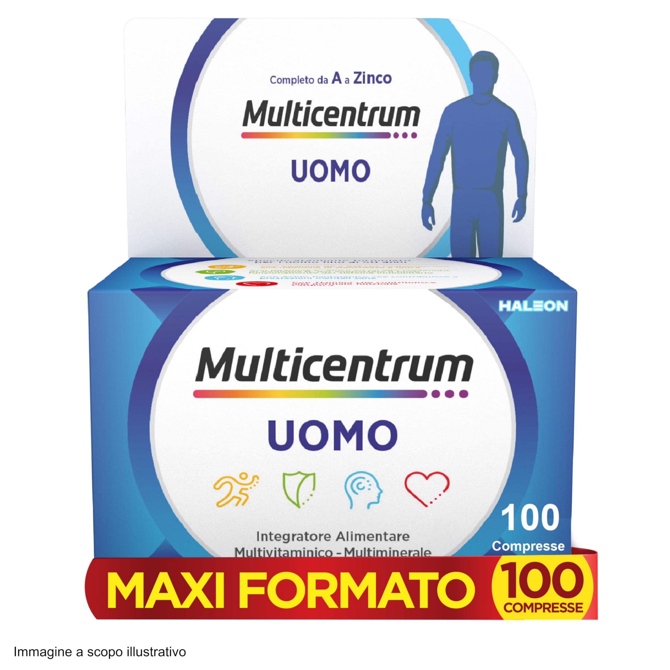 Multicentrum Uomo Integratore Alimentare Multivitaminico Completo, con Vitamina D, B6, C, Contro Stanchezza e Affaticamento, Per Uomini, 100 Compresse